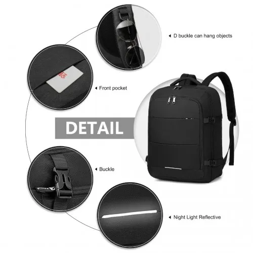 Kono Multi-level High-capacity Cabin Bag Travel Backpack - Black | 30L Waterproof Travel Backpack