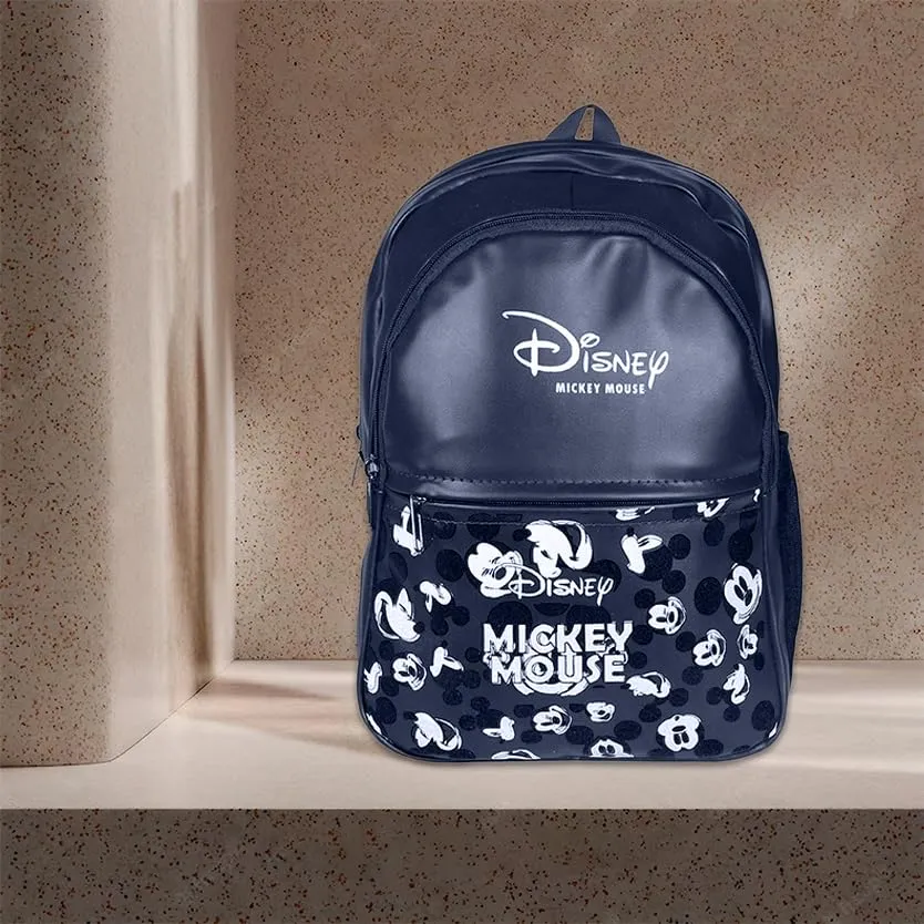 Kuber Industries Disney Mickey School Bag | Leather School Bags | Student Bookbag | School Bag for Girls & Boys | School Backpack for Kids | 3 Compartments School Bag | Blue