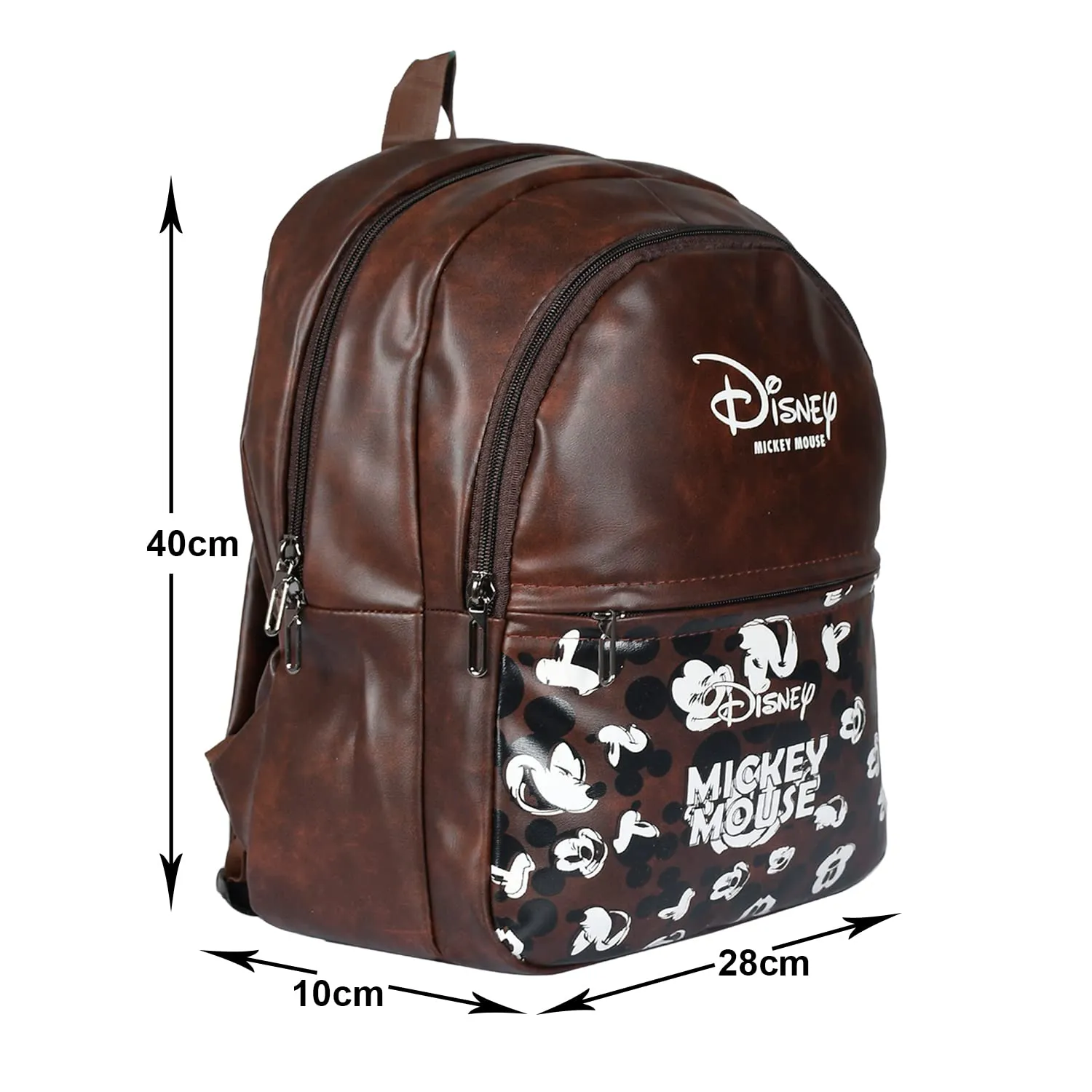 Kuber Industries Disney Mickey School Bag | Leather School Bags | Student Bookbag | School Bag for Girls & Boys | School Backpack for Kids | 3 Compartments School Bag | Brown