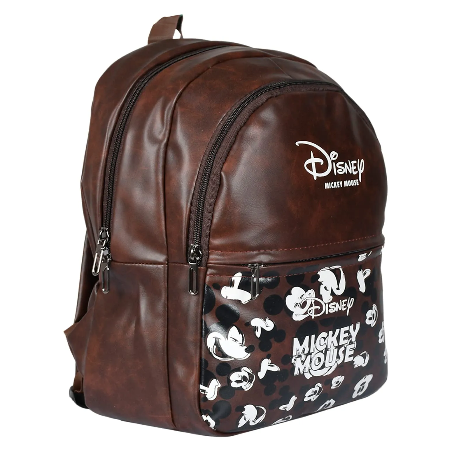 Kuber Industries Disney Mickey School Bag | Leather School Bags | Student Bookbag | School Bag for Girls & Boys | School Backpack for Kids | 3 Compartments School Bag | Brown