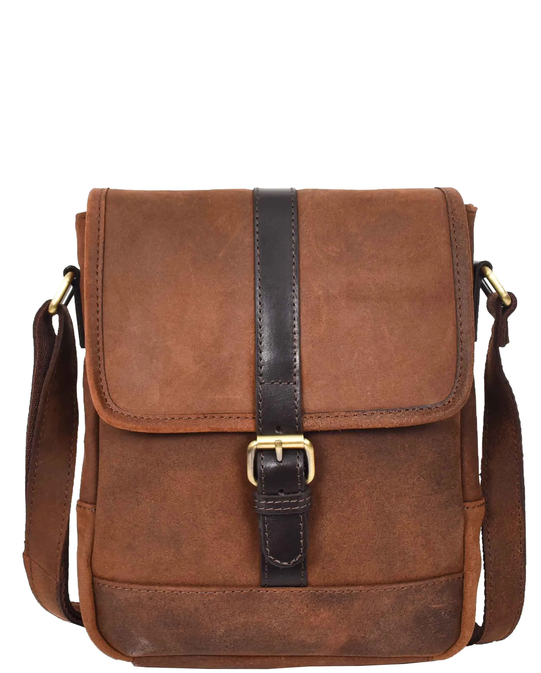 Leather Man Flight Bag Mens Cross Body Messenger Medium Odin Brown