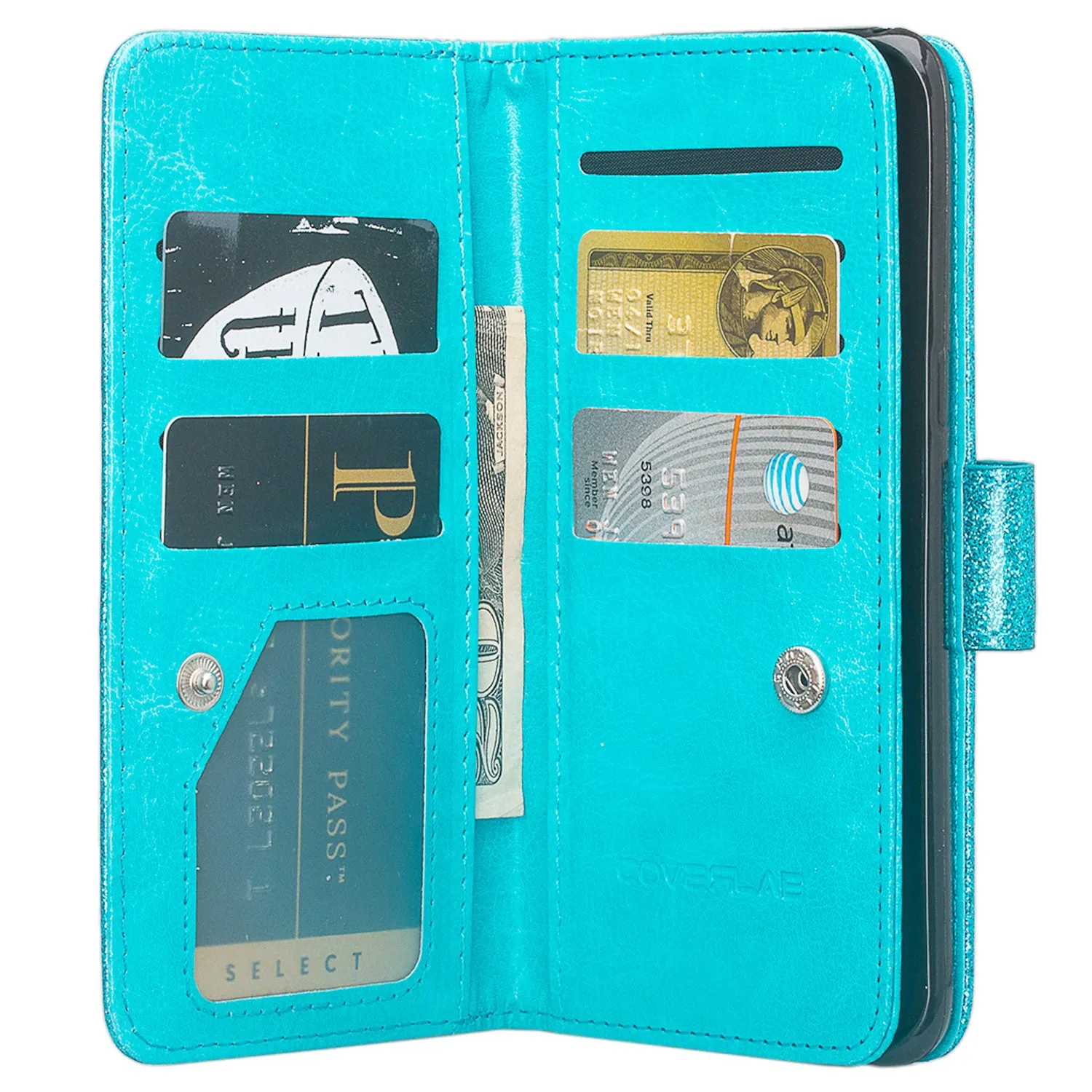 LG V30 Case, V30 Plus, [Wrist Strap] Glitter Faux Leather Flip [Kickstand Feature] Protective Wallet Wristlet Cover - Teal