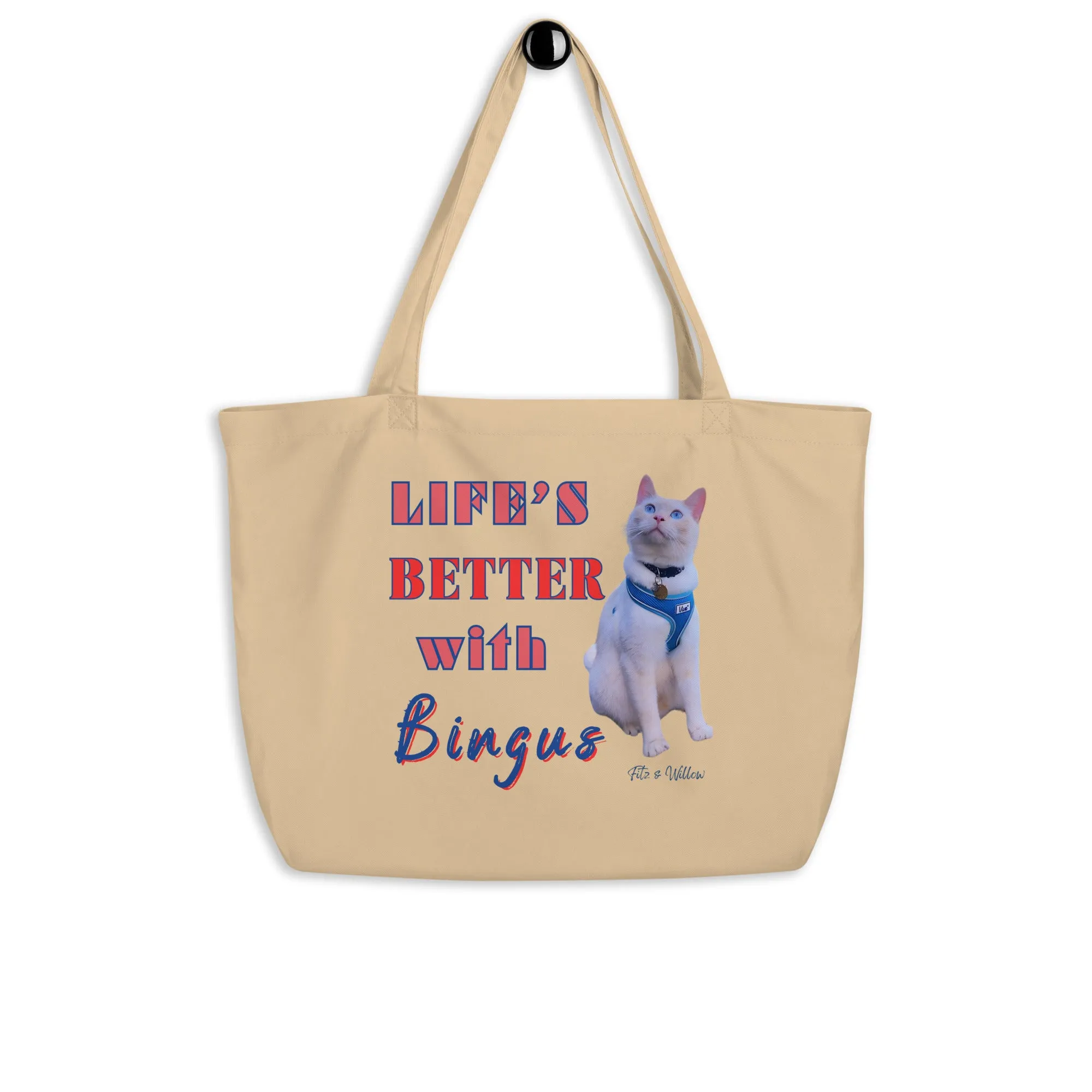 Life is better with Bingus the Siamese cat, Large organic tote bag