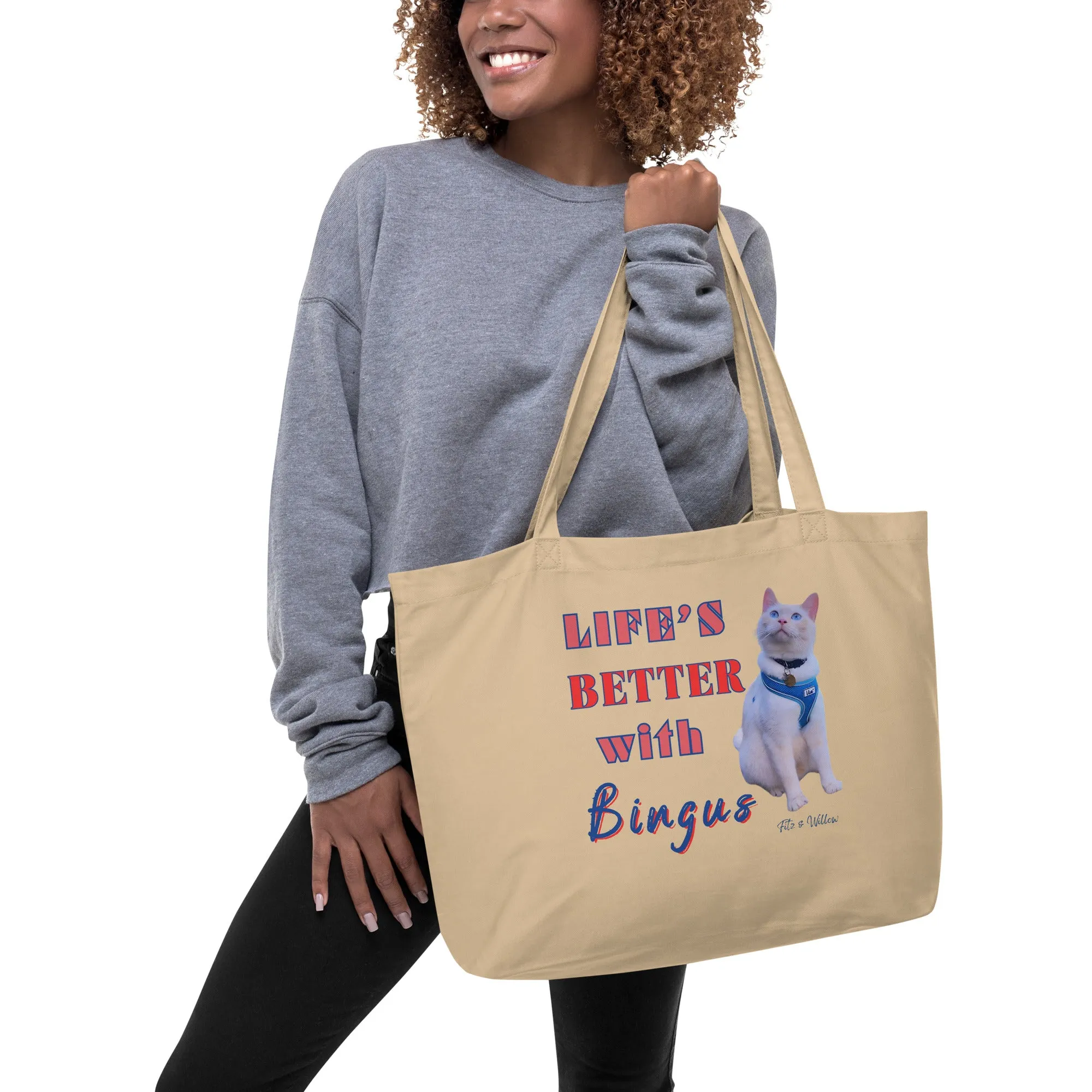 Life is better with Bingus the Siamese cat, Large organic tote bag