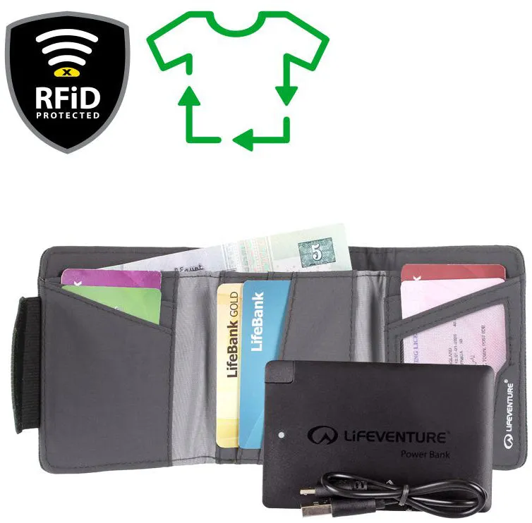 Lifeventure RFiD Charger Wallet with power bank, Recycled, Grey