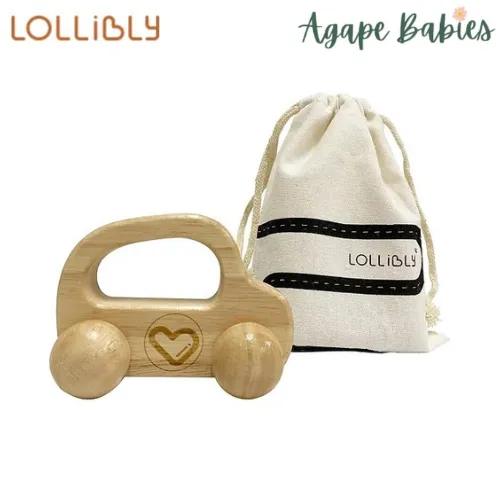 Lollibly Wooden Toy Car & Drawstring Bag