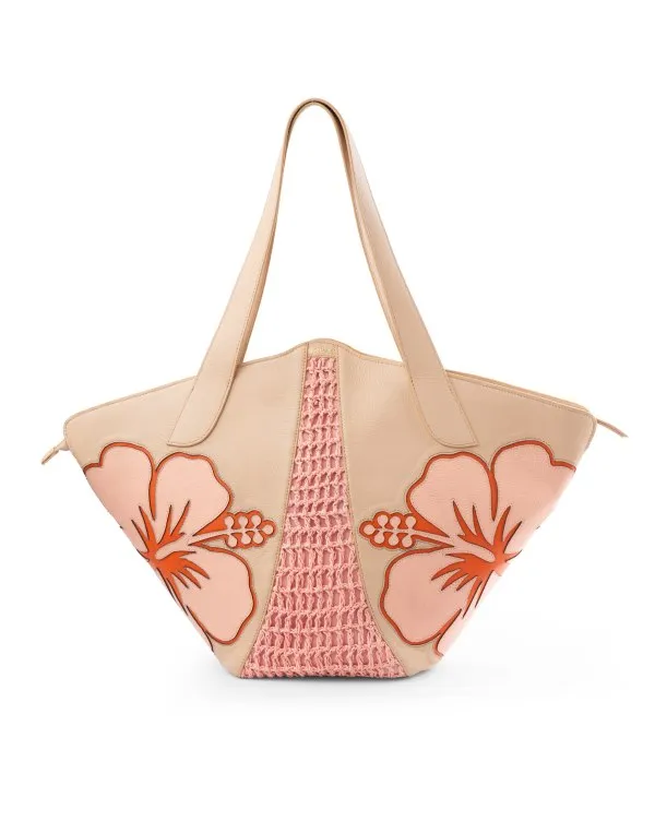 Manta Ray Leather Tote : With Laser-Cut Florals - Limited Edition