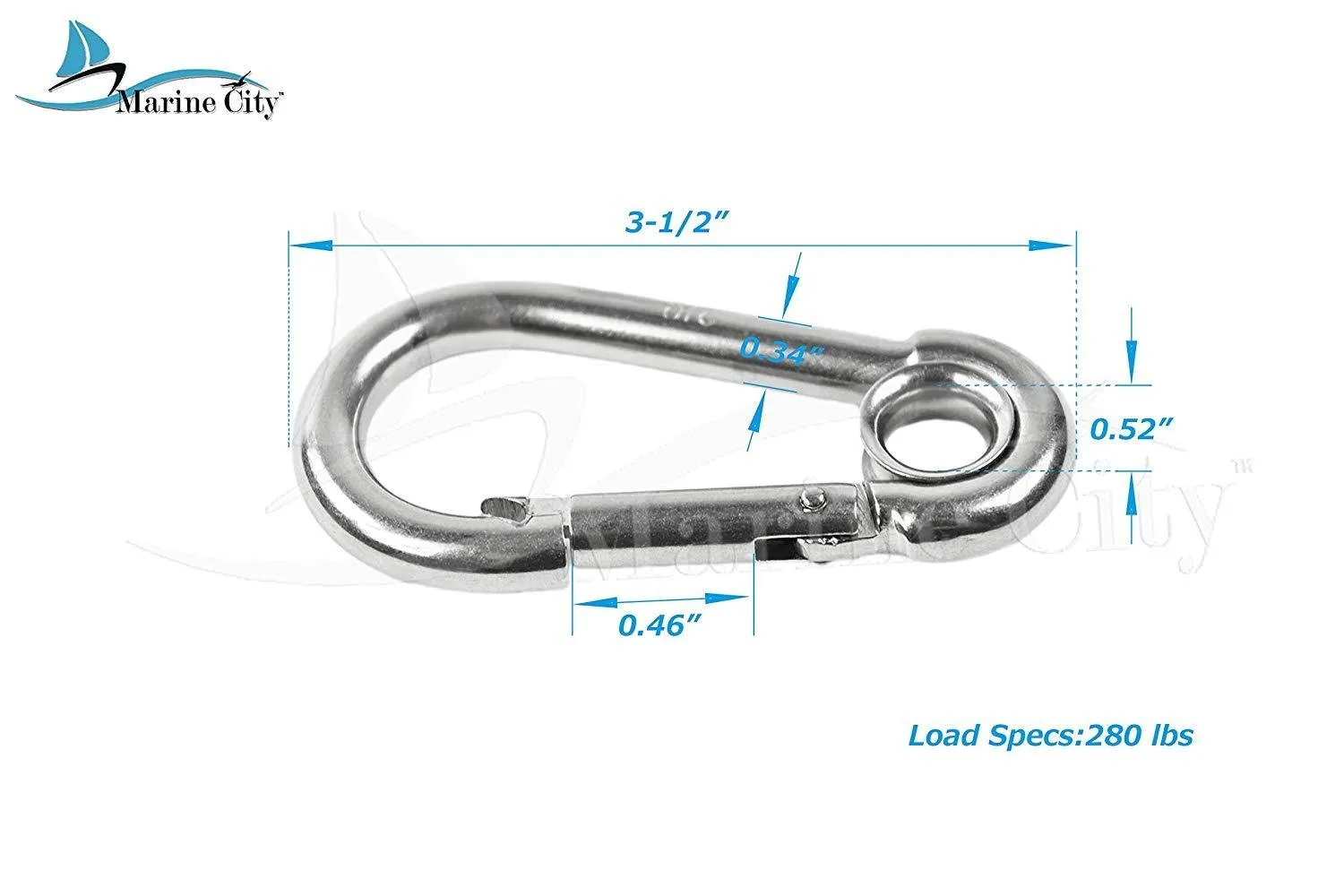 Marine City 316 Stainless-Steel 3-1/2” Carabiners/Clip Snap Hook with Ring for Climbing, Fishing, Hiking