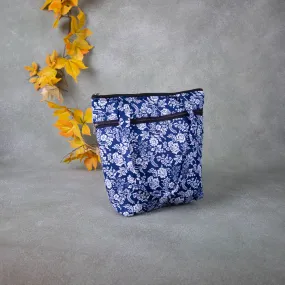 Medium Size Handbag Blue with White Flower Design.