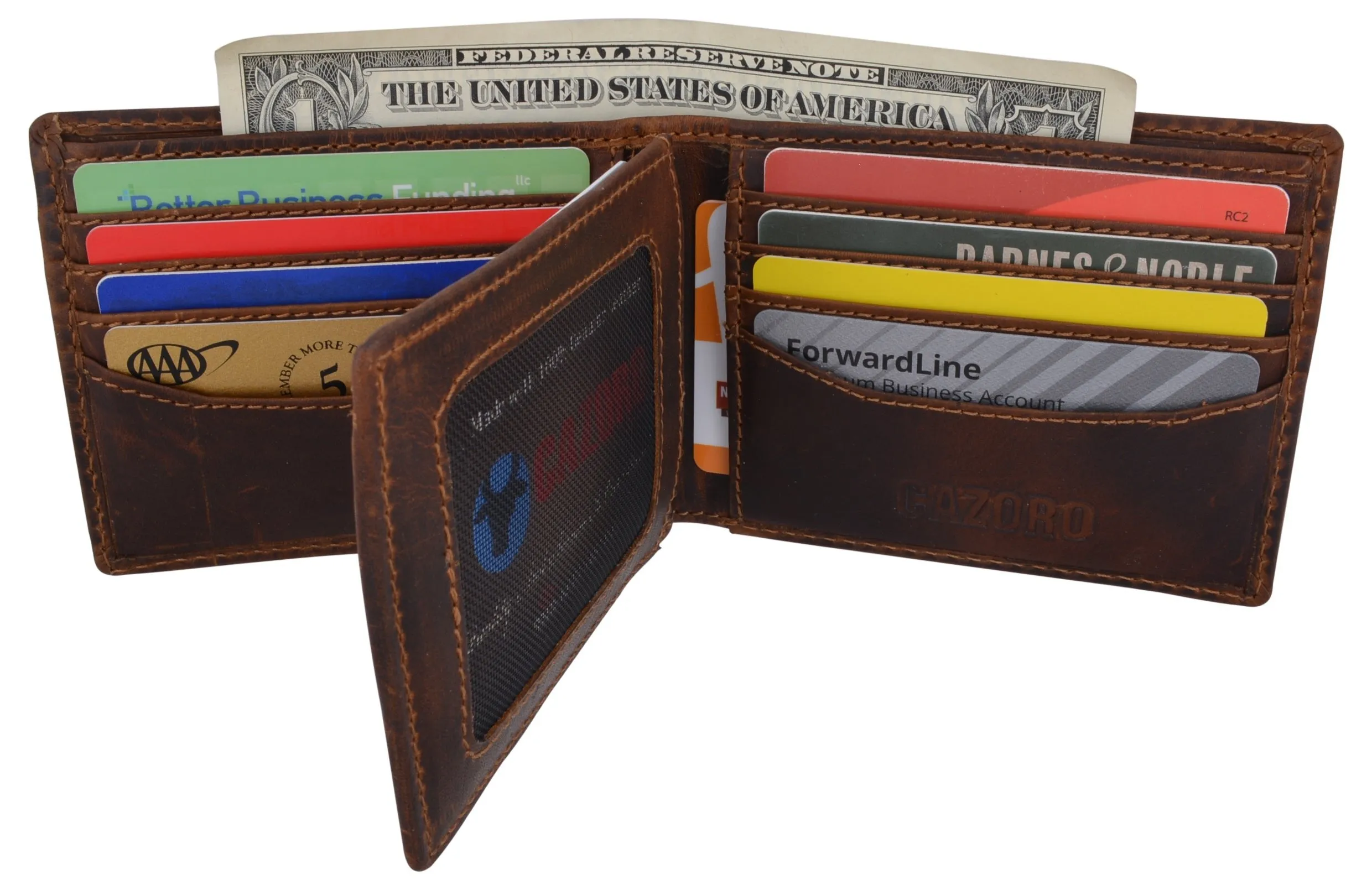 Mens RFID Blocking Crazy Horse Credit Card ID Bifold Wallet by Cazoro