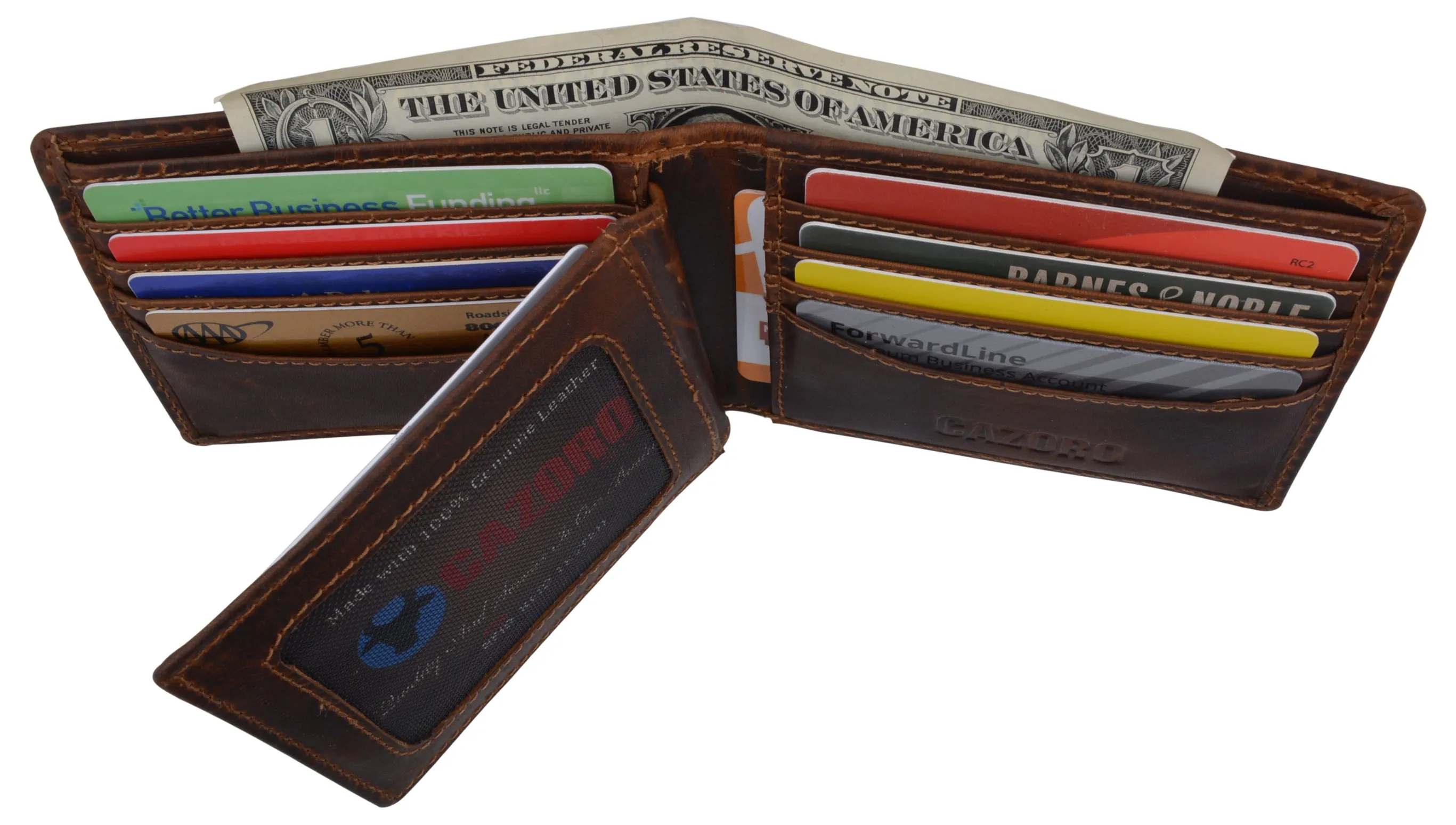 Mens RFID Blocking Crazy Horse Credit Card ID Bifold Wallet by Cazoro