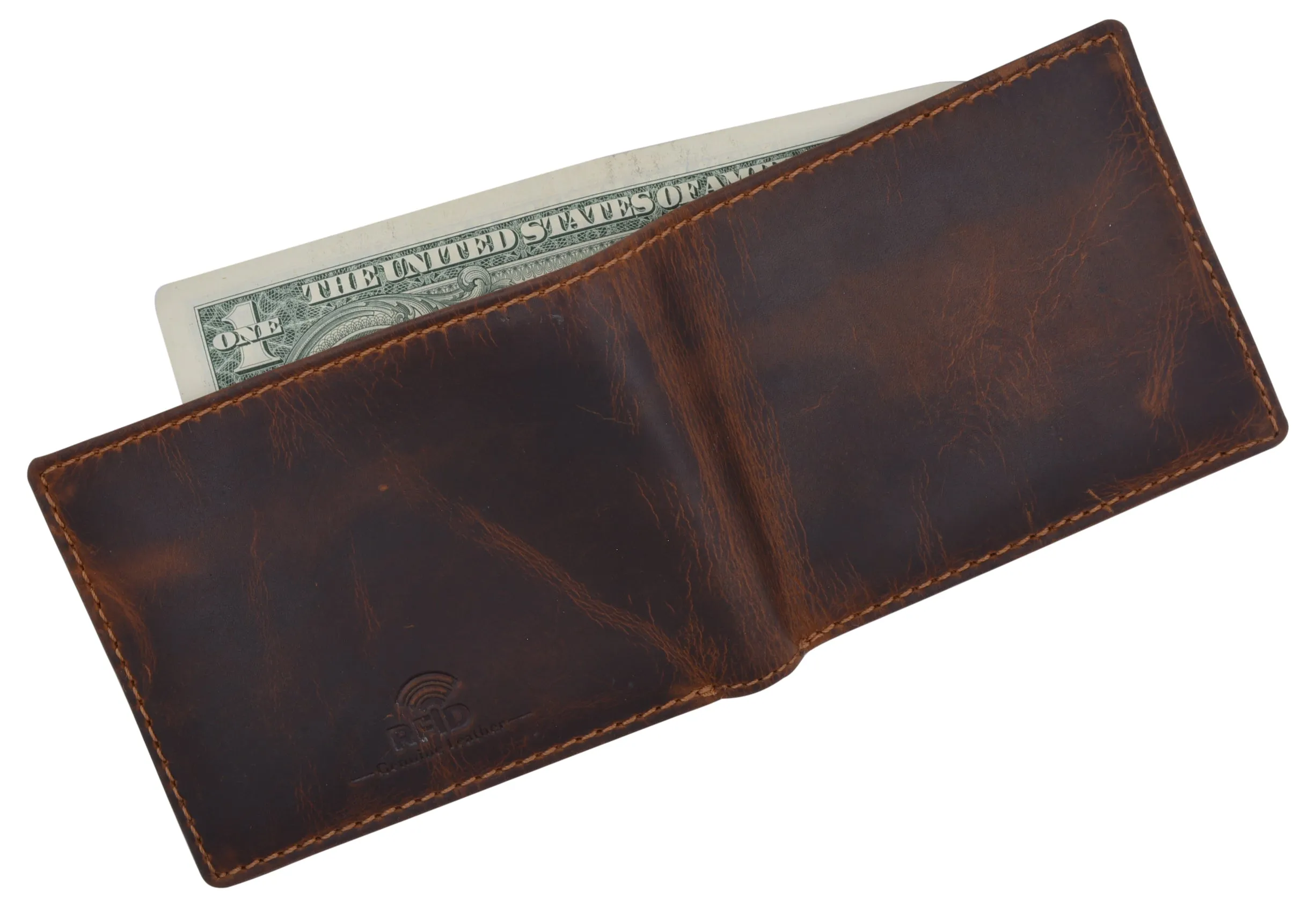 Mens RFID Blocking Crazy Horse Credit Card ID Bifold Wallet by Cazoro