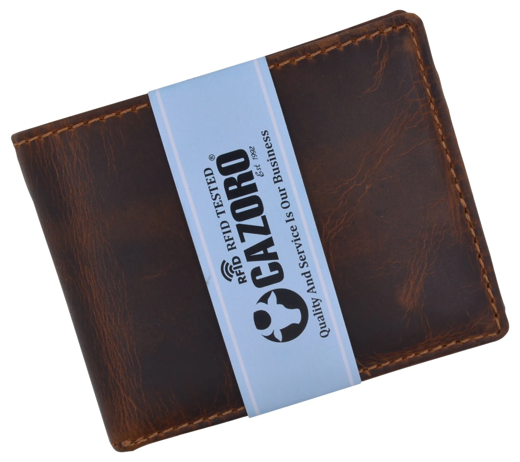 Mens RFID Blocking Crazy Horse Credit Card ID Bifold Wallet by Cazoro