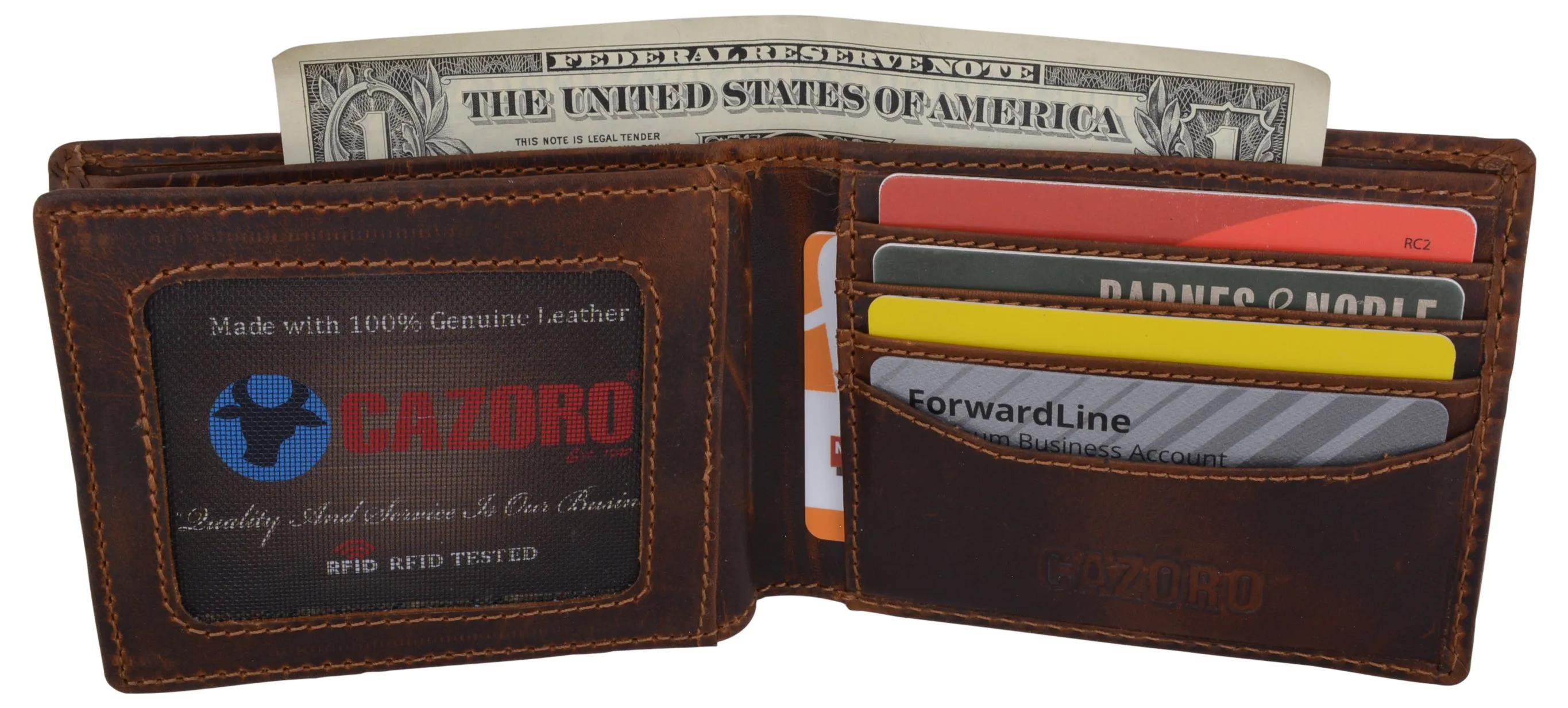 Mens RFID Blocking Crazy Horse Credit Card ID Bifold Wallet by Cazoro