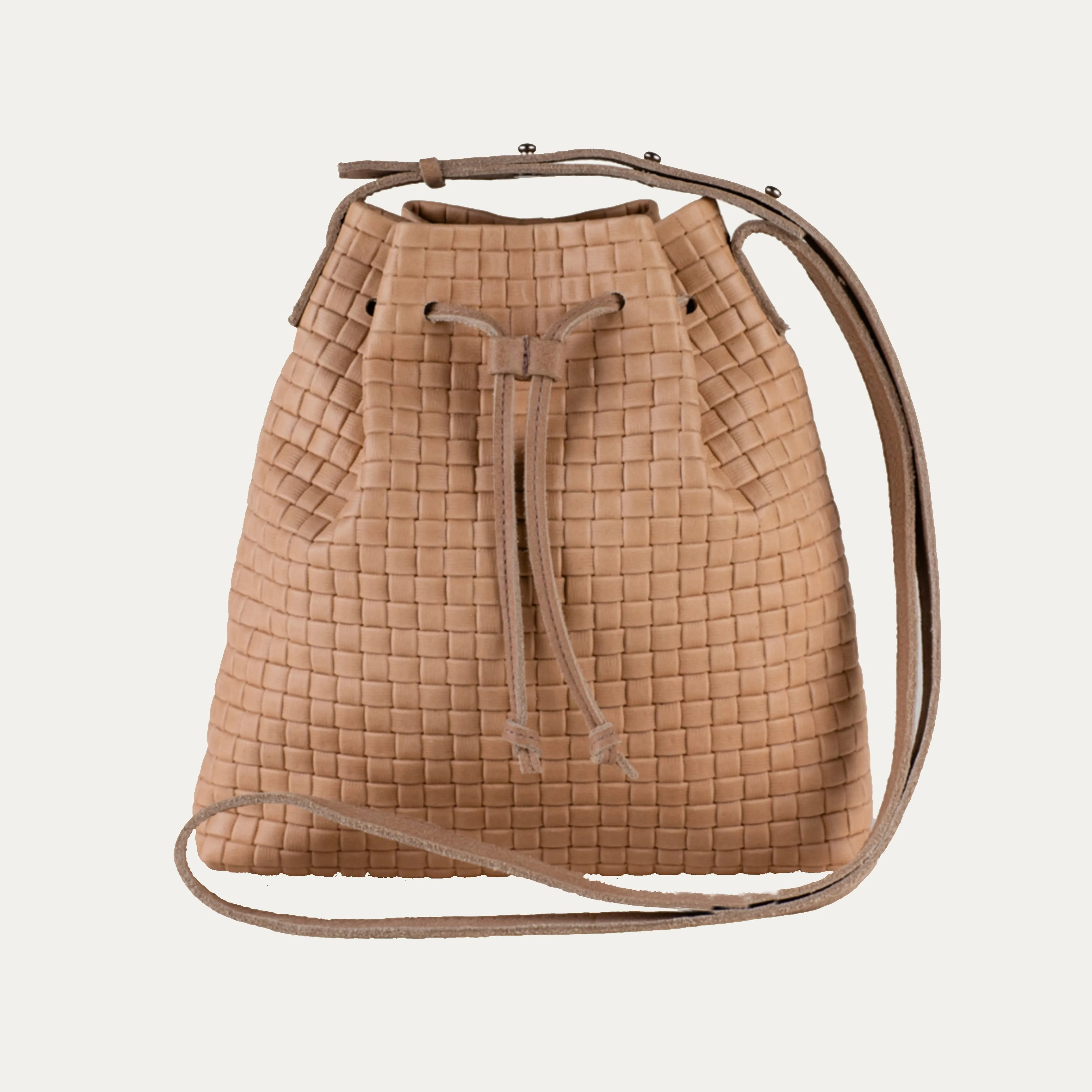 Mini Crossbody Tote | Tan Woven Leather   Silver Hardware