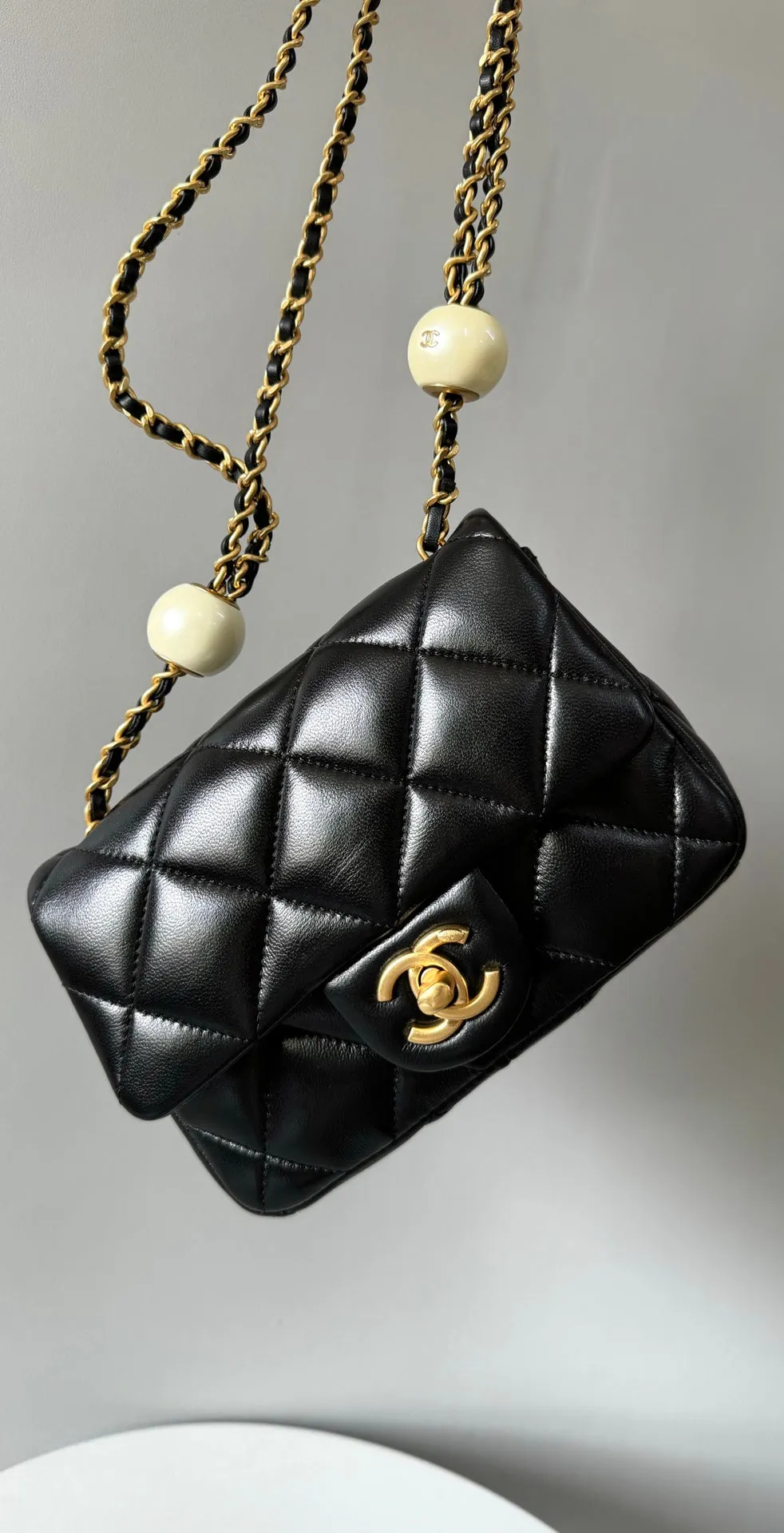 Mini Flap Bag 17cm Black Lamskin Gold Hardware