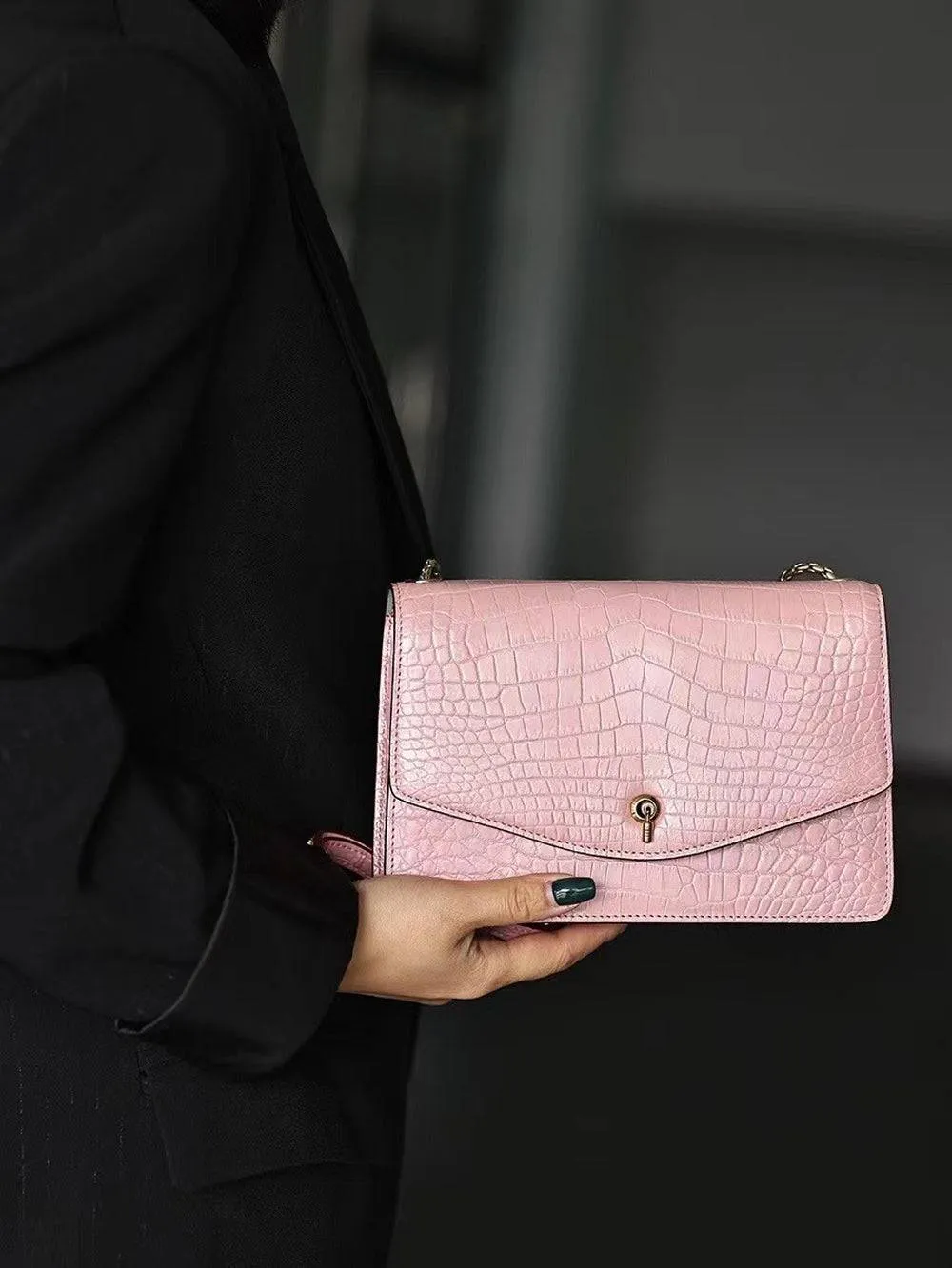 Mini Pearlized Crocodile Leather Shoulder Cross Body Evening Bag