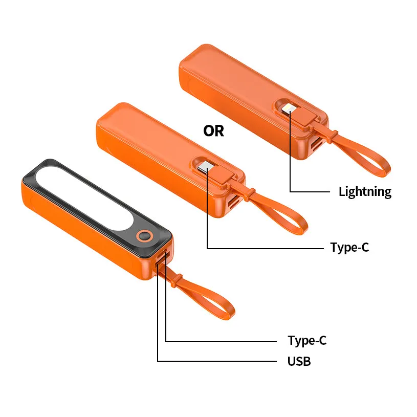 Mini Power Bank Portable 10000mAh Charger Self-contained Line Fast Charging External Battery With Light