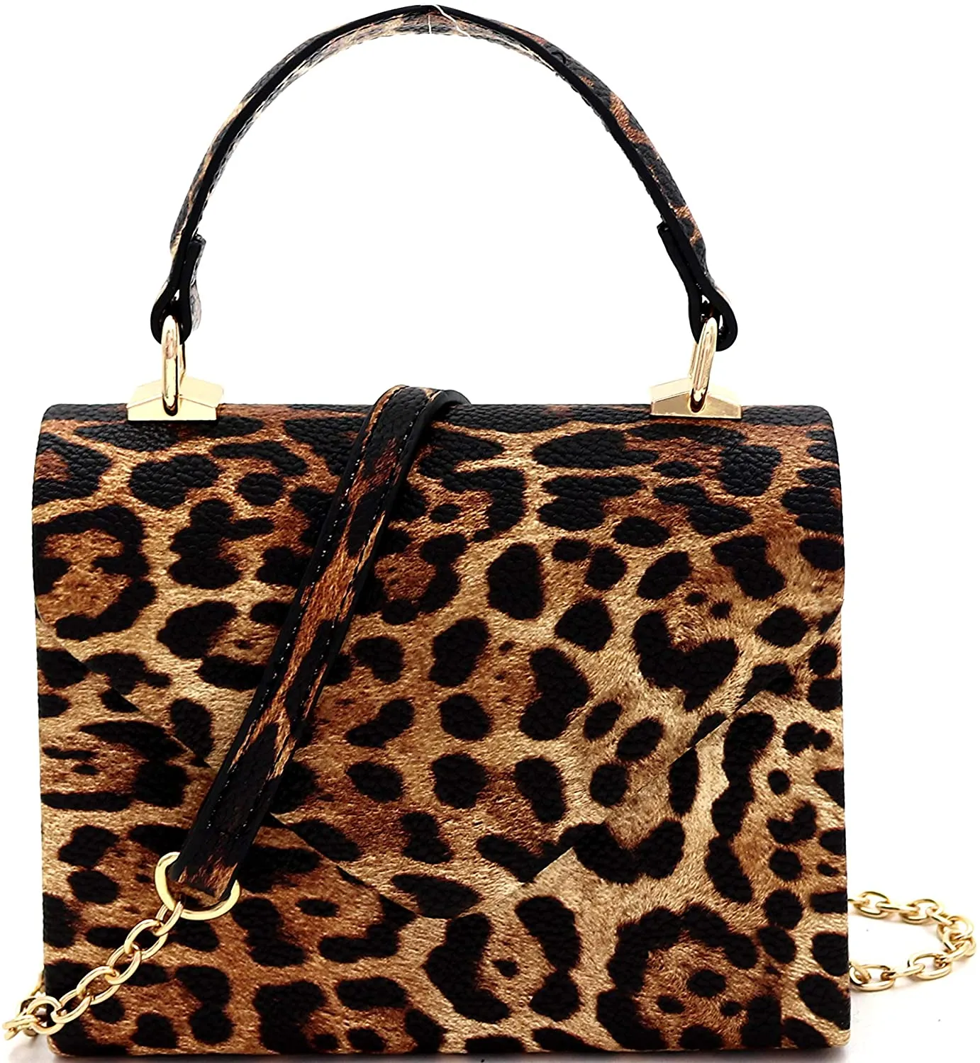 Mini Retro Leopard Patent Beige Box Flap leather Satchel Crossbody Handbag