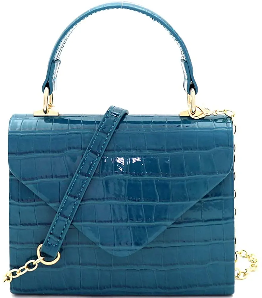 Mini Retro Royal Blue Box Flap leather Satchel Crossbody Handbag