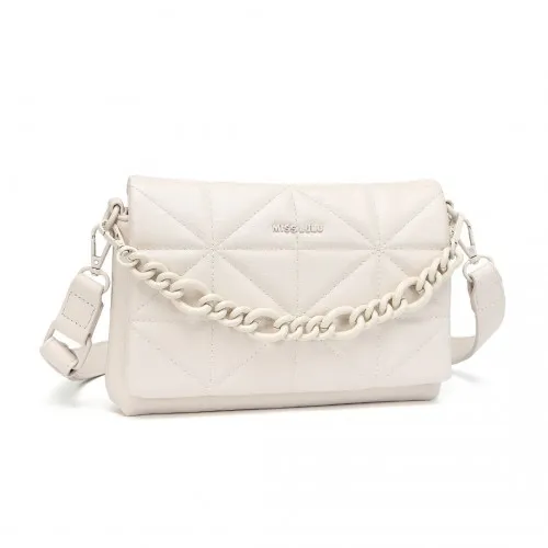 Miss Lulu Chic Quilted Shoulder Bag with Chain Strap - Elegant Beige Handbag for Women | Premium PU Leather & Stylish Design