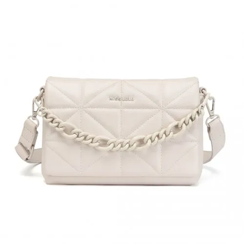 Miss Lulu Chic Quilted Shoulder Bag with Chain Strap - Elegant Beige Handbag for Women | Premium PU Leather & Stylish Design