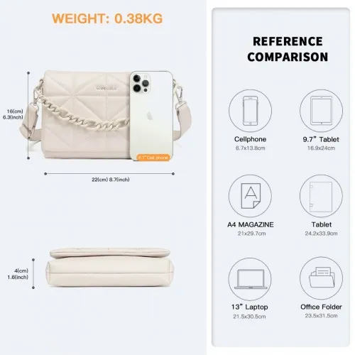 Miss Lulu Chic Quilted Shoulder Bag with Chain Strap - Elegant Beige Handbag for Women | Premium PU Leather & Stylish Design