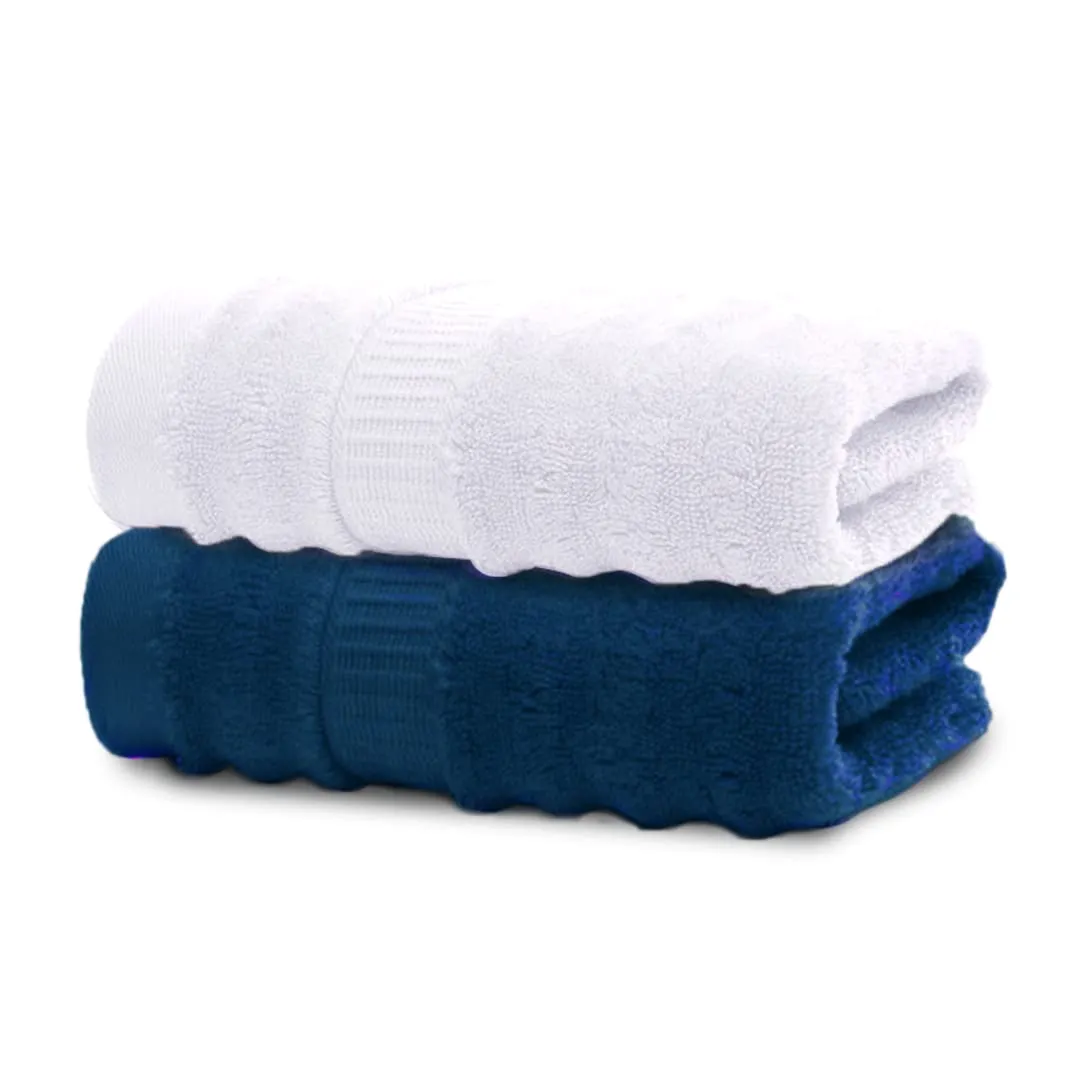 Mush 100% Bamboo 600 GSM Bath Towel |Ultra Soft, Absorbent & Quick Dry Towel for Bath |Towel Set of 2 | Solid | Couple Towel Set | 29 x 59 Inches (2, White & Navy Blue)