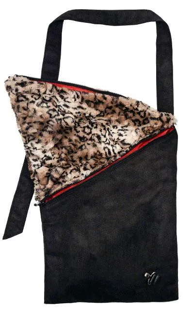 Naples Messenger Bag - Faux Suede in Black with Luxury Faux Fur in Carpathian Lynx (One Left!)