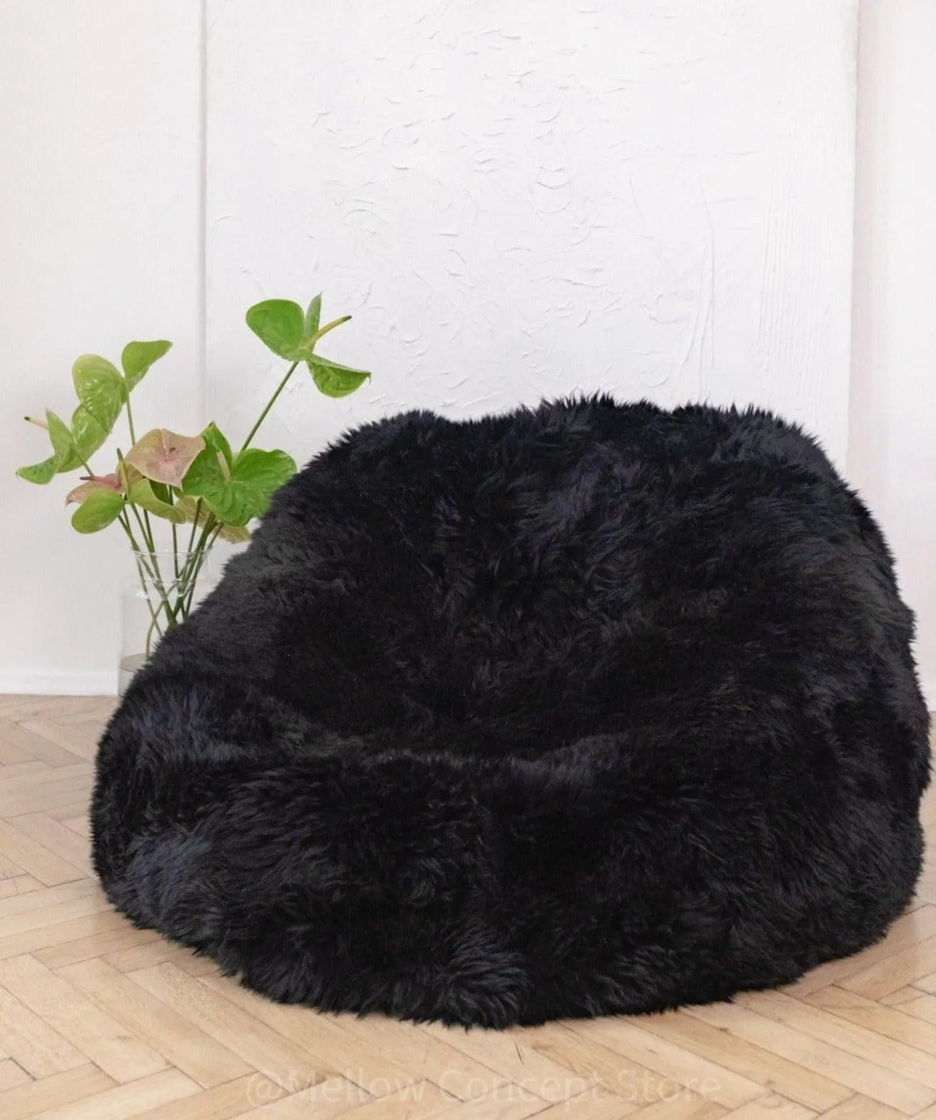 Natural Sheepskin Beanbag - Black