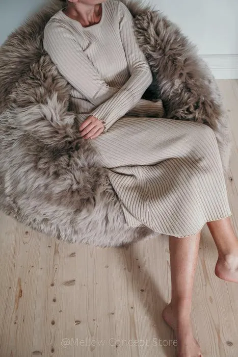 Natural Sheepskin Beanbag - Greige