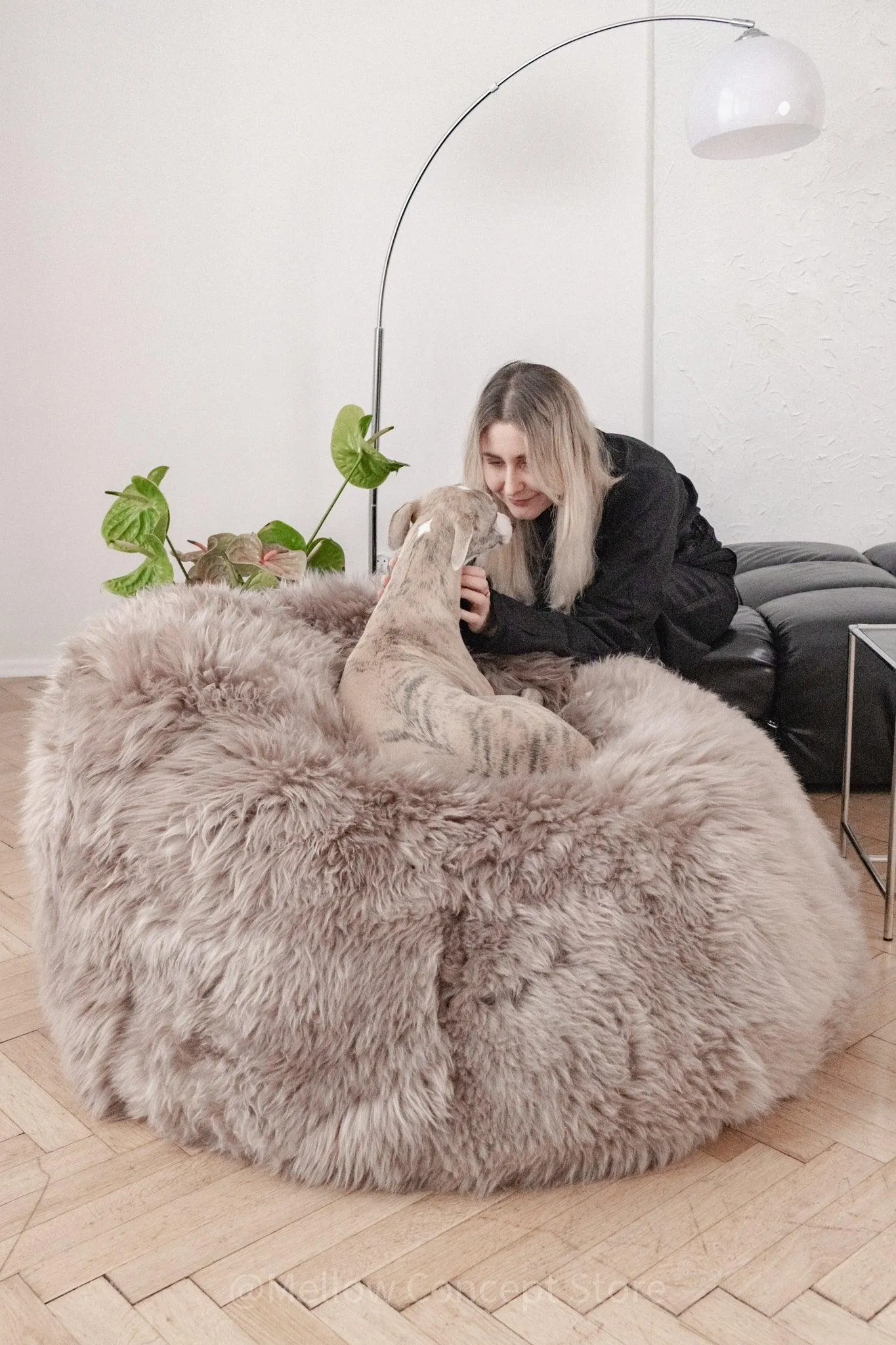 Natural Sheepskin Beanbag - Greige