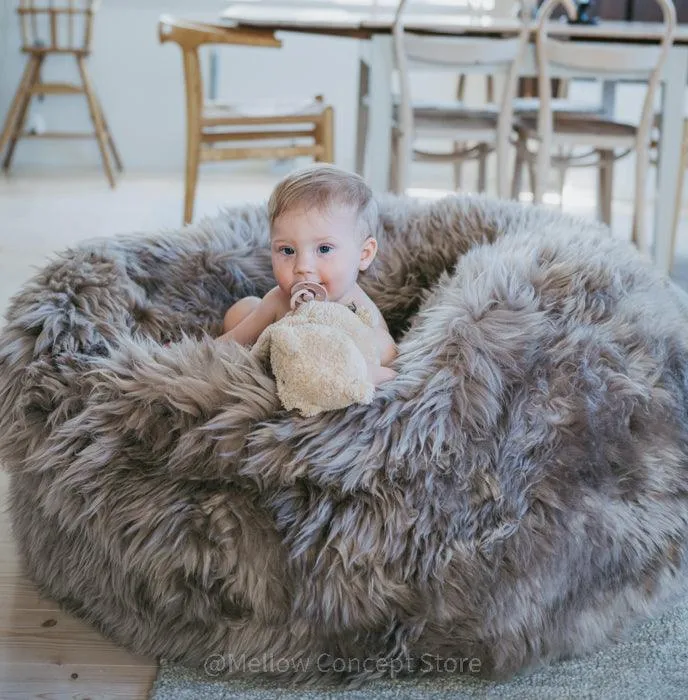 Natural Sheepskin Beanbag - Greige