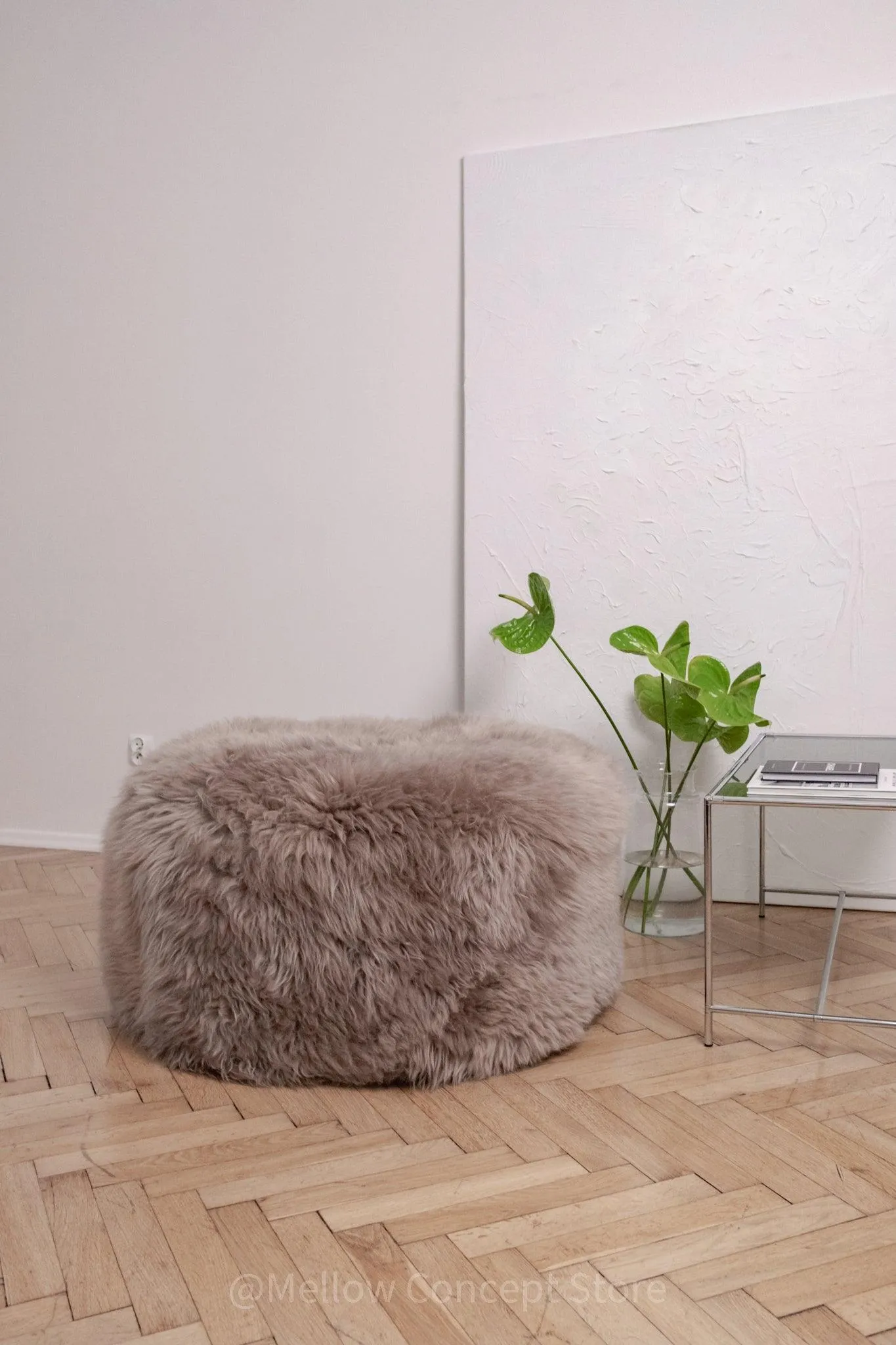 Natural Sheepskin Pouf / Ottoman - Greige