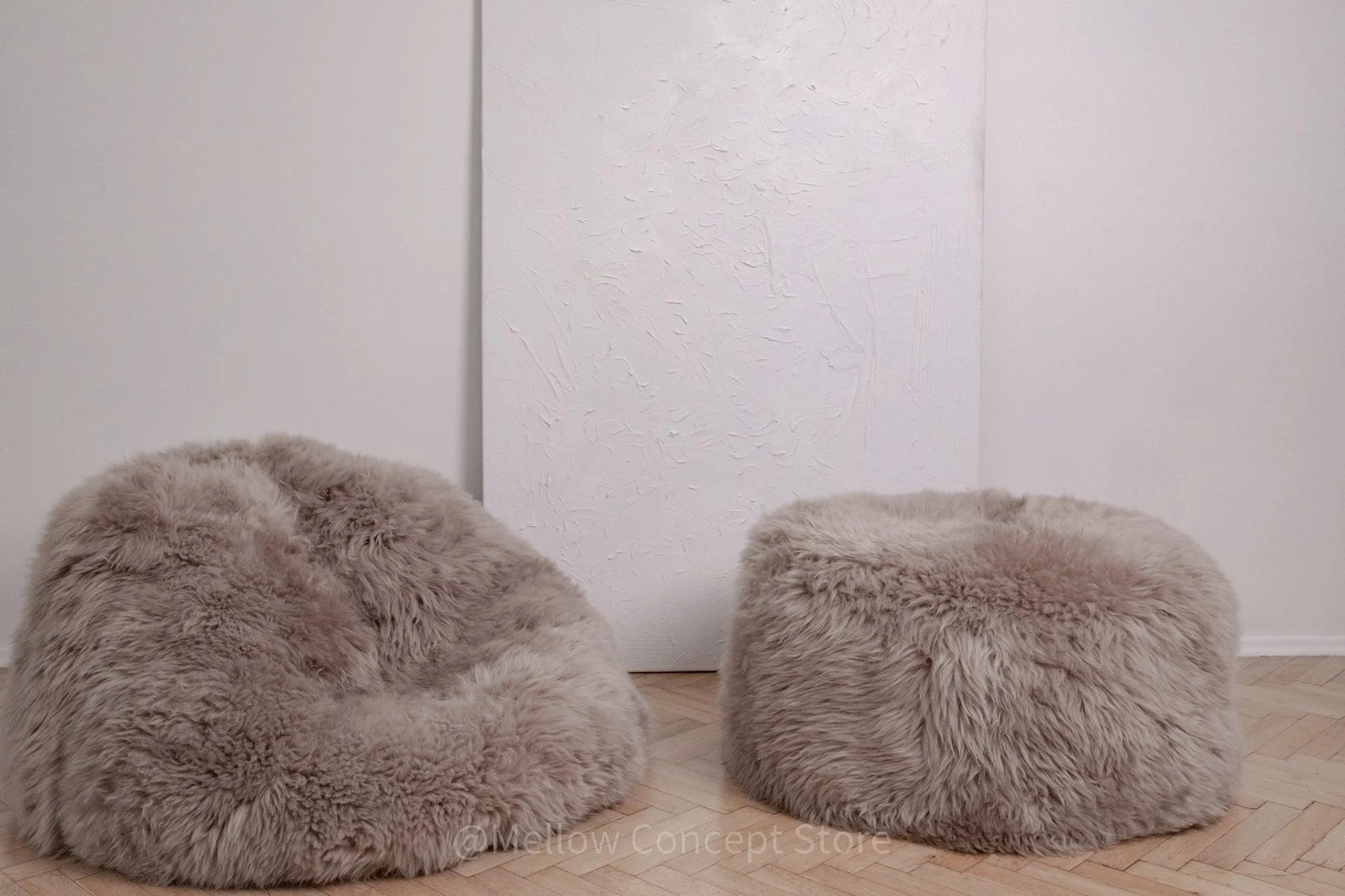 Natural Sheepskin Pouf / Ottoman - Greige