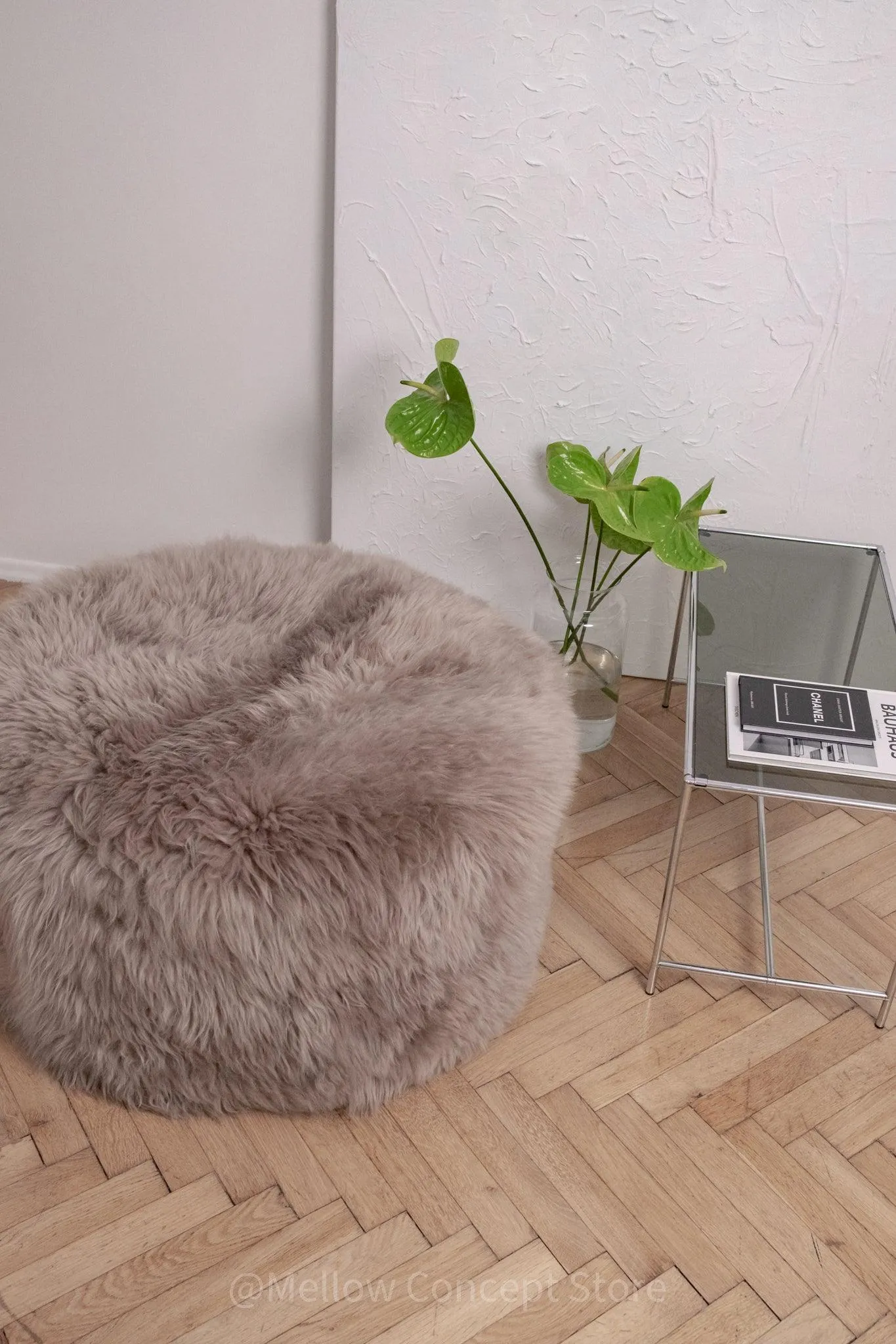 Natural Sheepskin Pouf / Ottoman - Greige