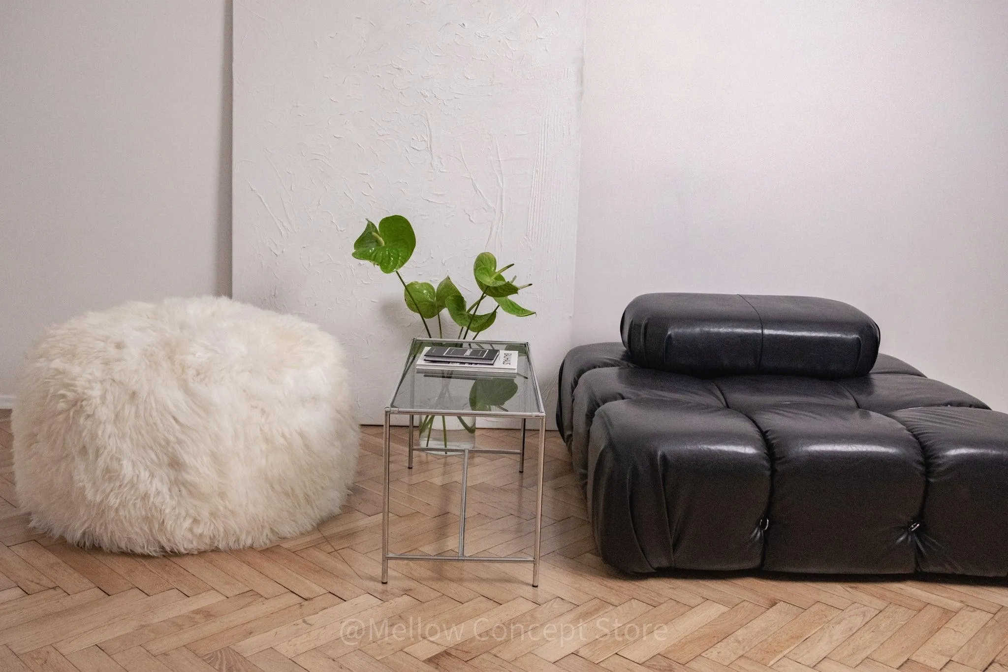 Natural Sheepskin Pouf / Ottoman - White