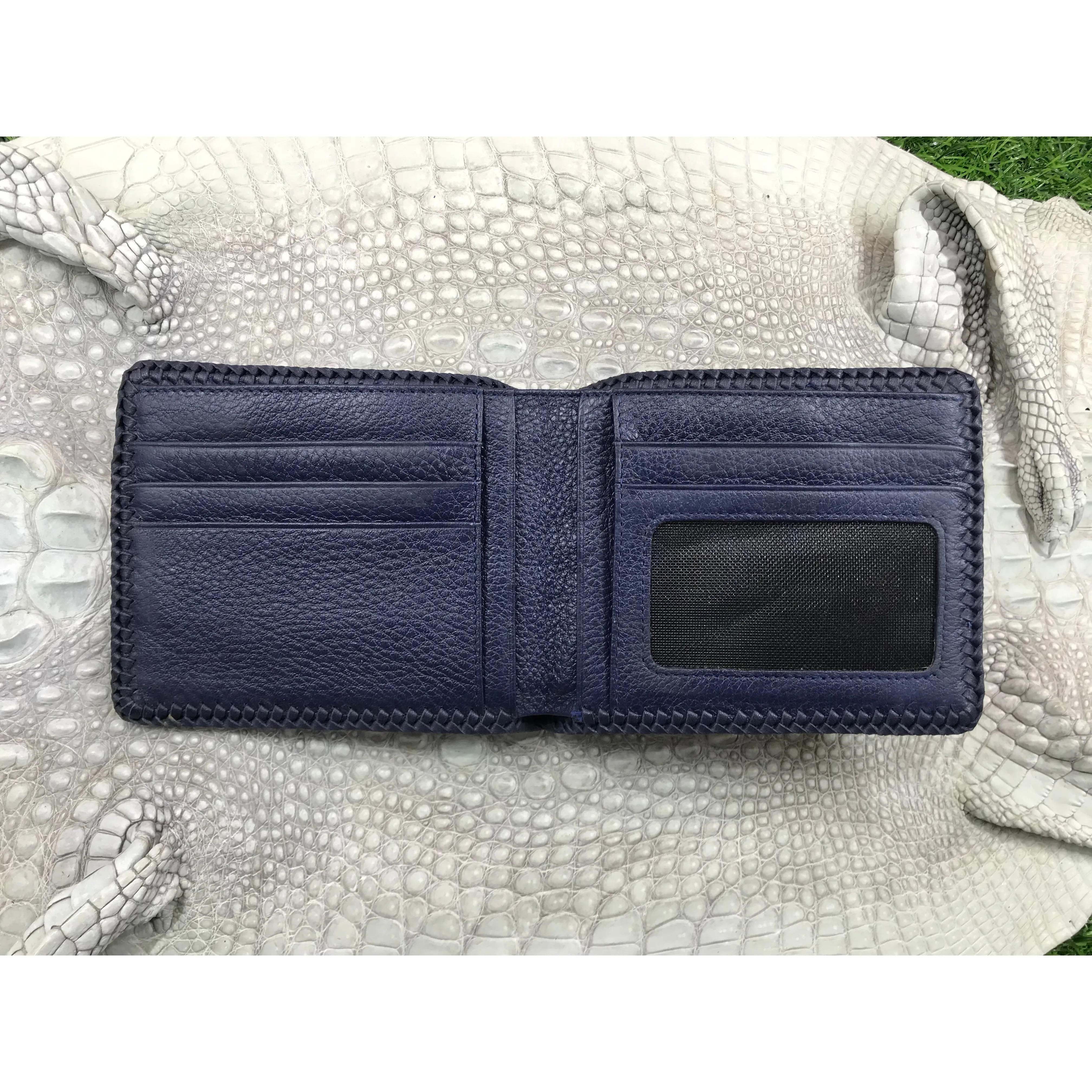 Navy Blue Alligator Tail Skin Bifold Wallet For Men | Handmade Crocodile Leather Wallet RFID Blocking | VL5588