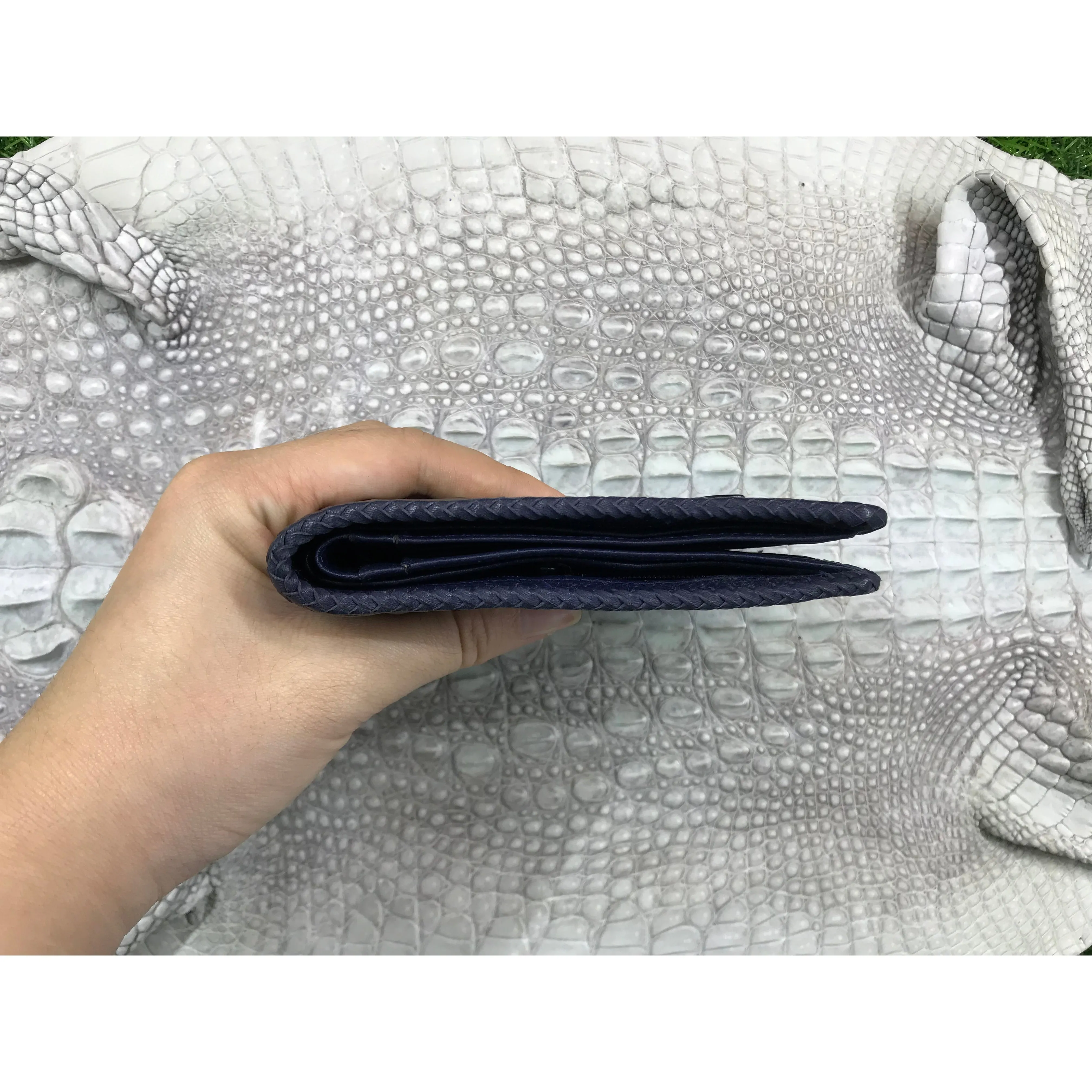 Navy Blue Alligator Tail Skin Bifold Wallet For Men | Handmade Crocodile Leather Wallet RFID Blocking | VL5588