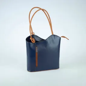 Navy Leather Convertible Backpack & Tote Bag, Italian Leather Handbag