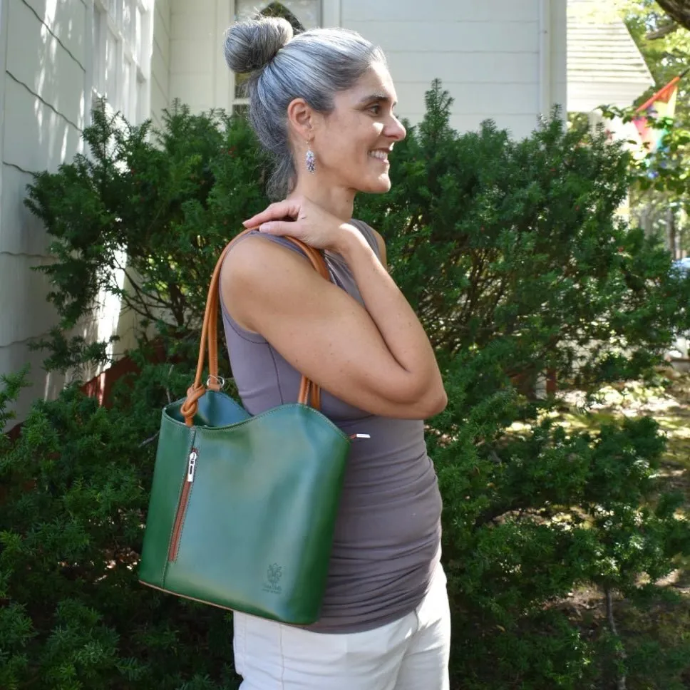 Navy Leather Convertible Backpack & Tote Bag, Italian Leather Handbag