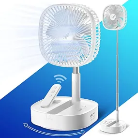 Nenkoo Battery Operated Fan, 8" Portable Oscillating Fan 12500mAh with 4 Speed Timing Remote Control, White Desk Fan, Table Fan Adjustable Height 14.6"-40.2", Retractable Fan Travel Cruise Essentials