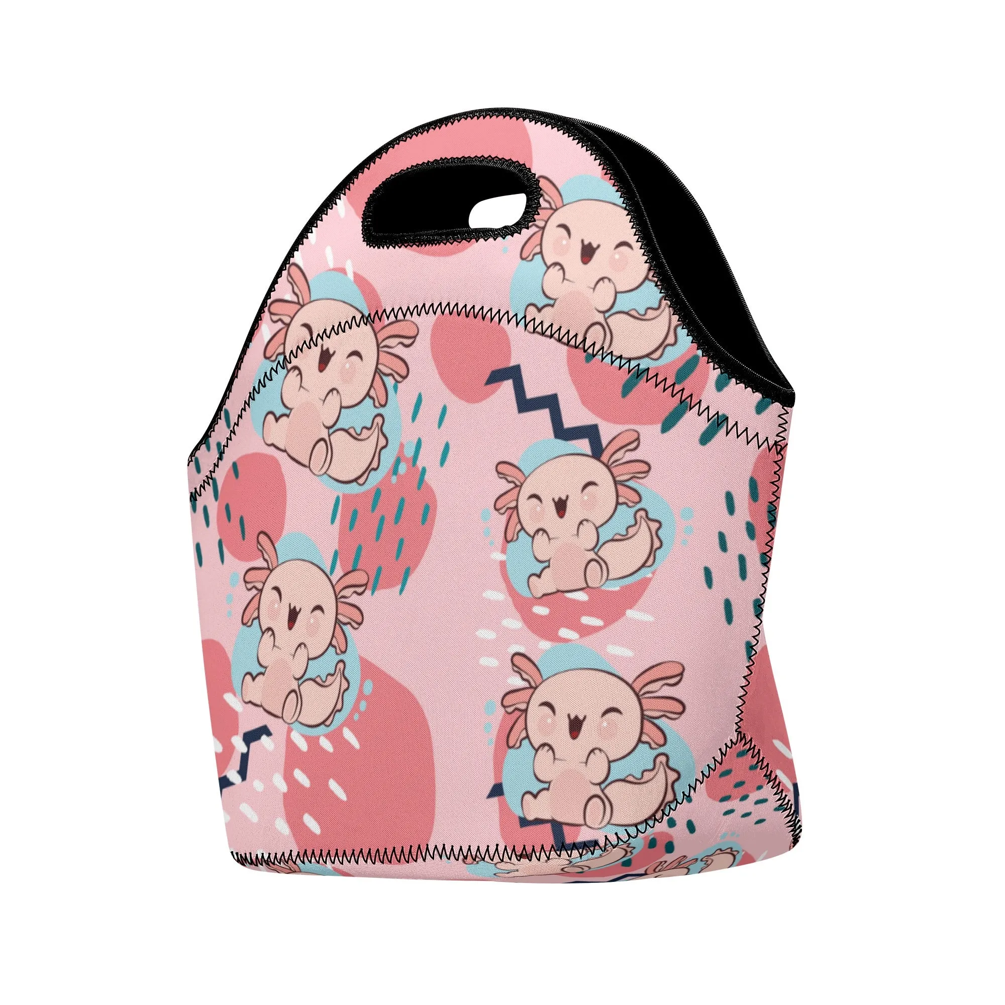 Neoprene lunch bag | Back to School Supplies | Thermal Insulated Lunch Bag | Cute Axolotls