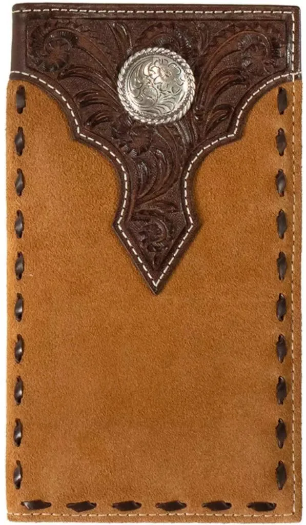 Nocona Western Mens Rodeo Wallet Leather Concho Floral Buck Lace Tan N500045808