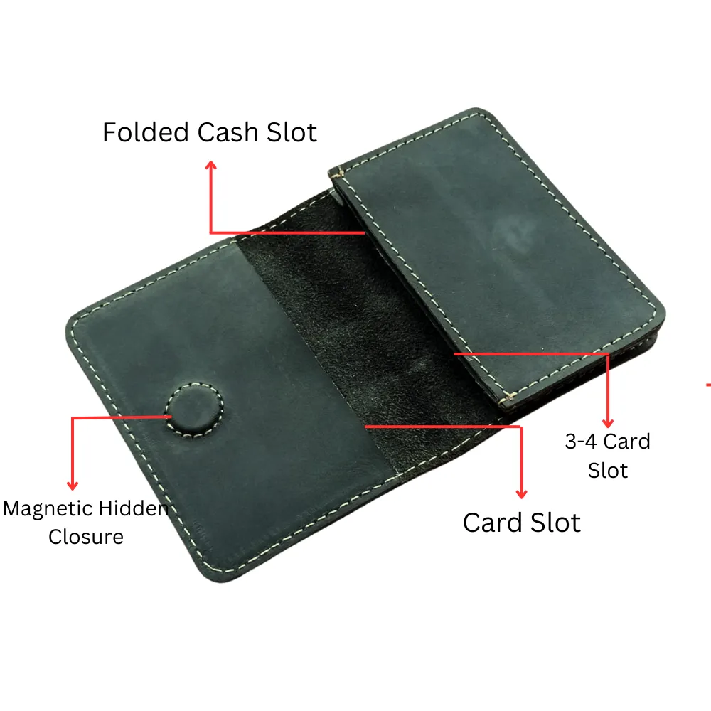 Ocean Green Leather Wallet - Hidden Magnetic Closure