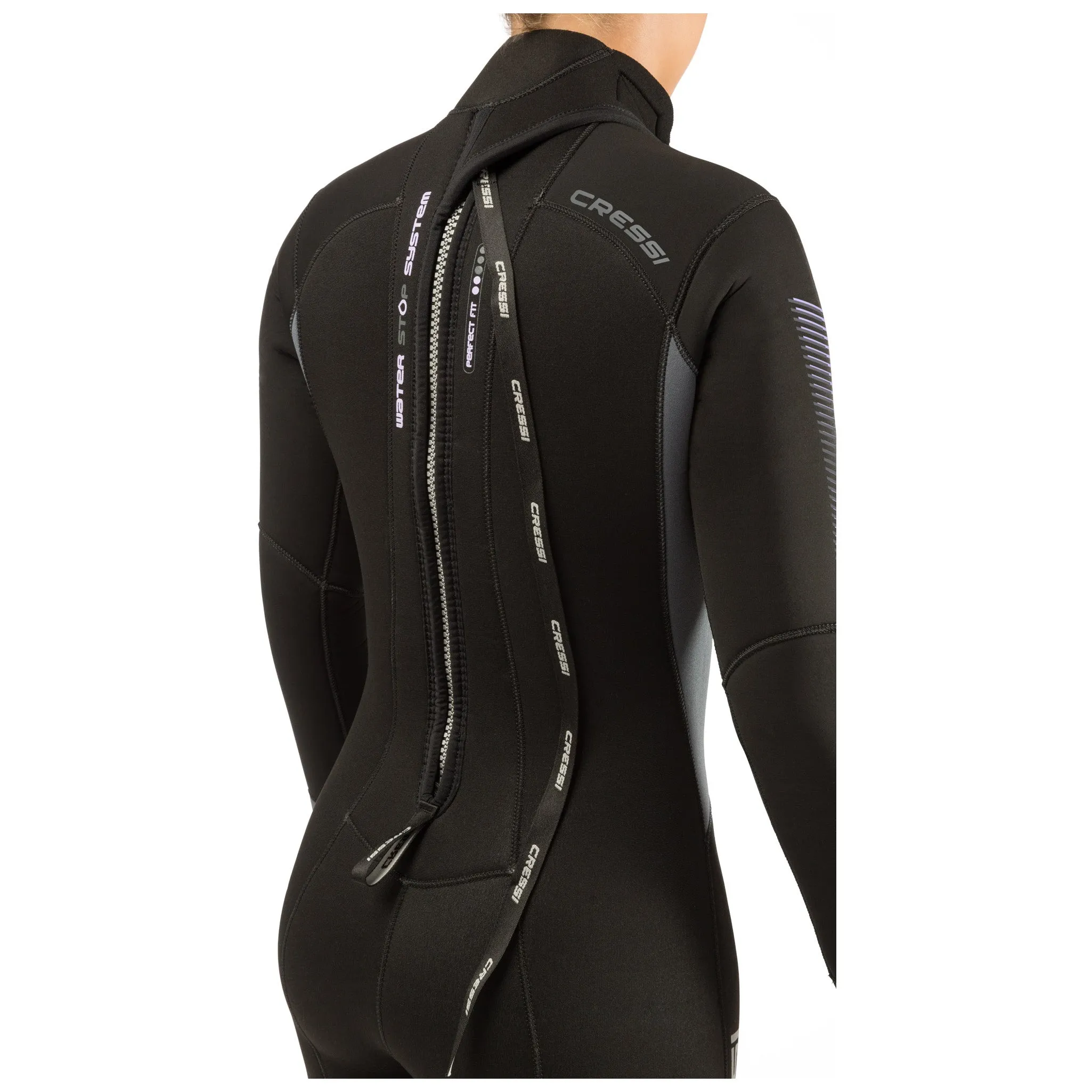 Open Box Cressi 7mm Lady Fast Back Zip Full Scuba Diving Wetsuit-Black/Grey-Large