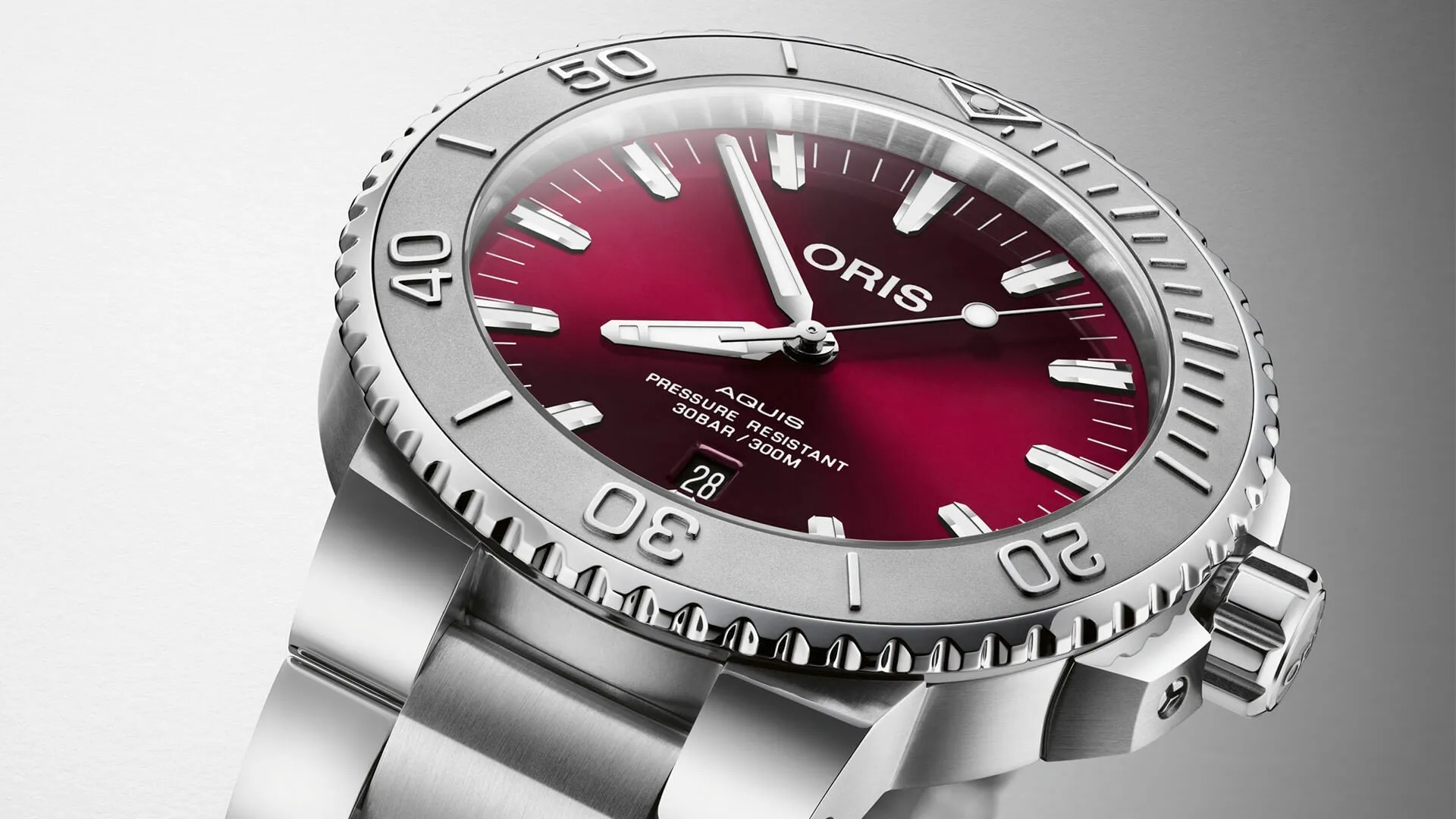 ORS Watch Aquis Date Sunray Cherry Red 43.5 Bracelet