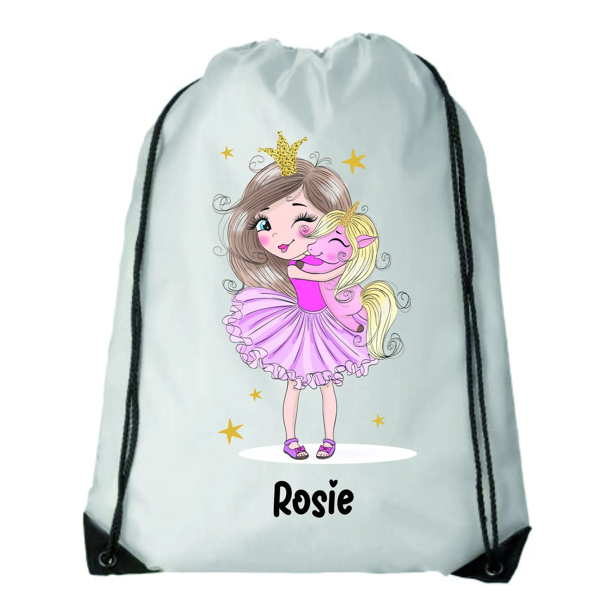 Personalised Cute Little Girl Unicorn Drawstring Kids Bag school bag - PE Bag, Swimming Bag