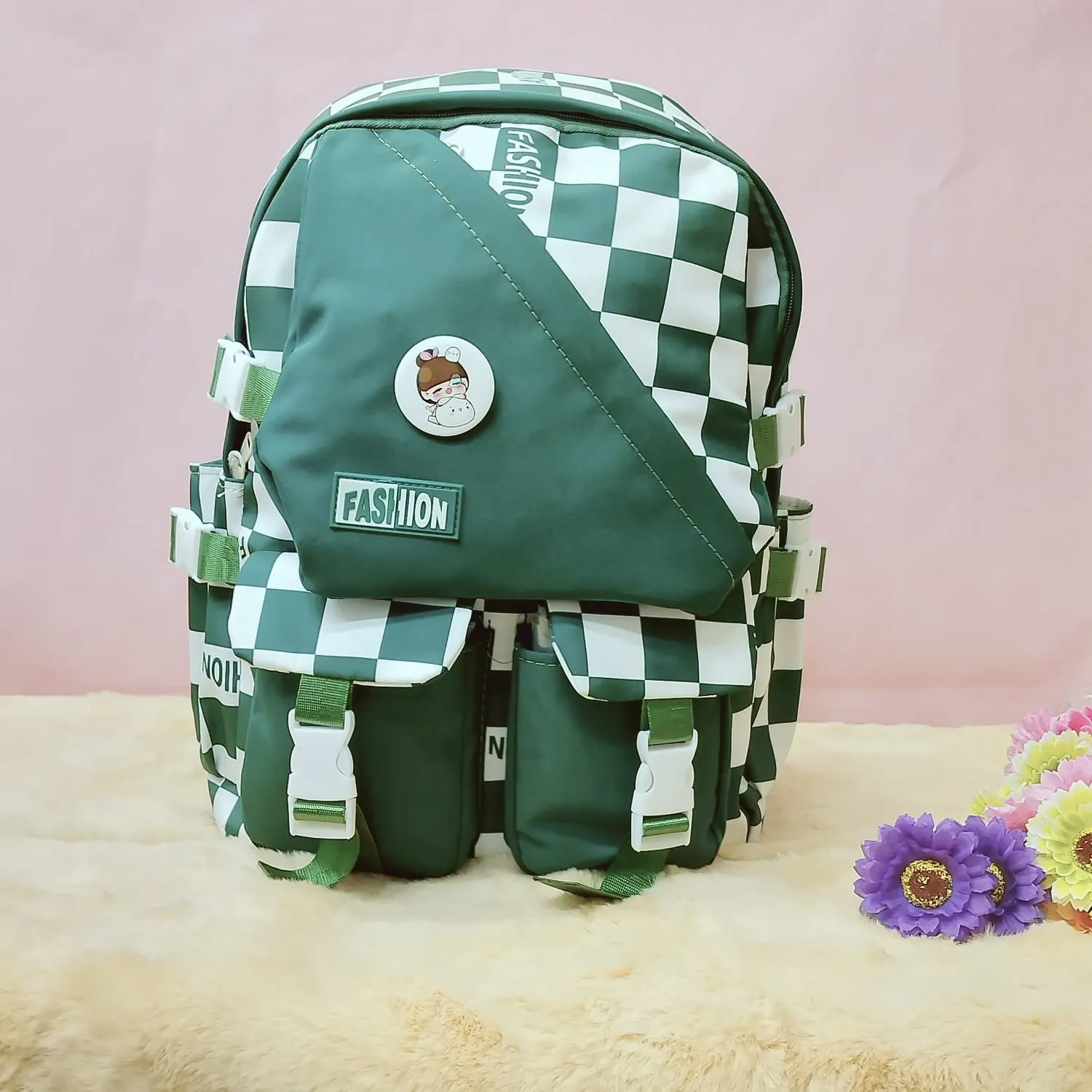 Printed Checks Backpack