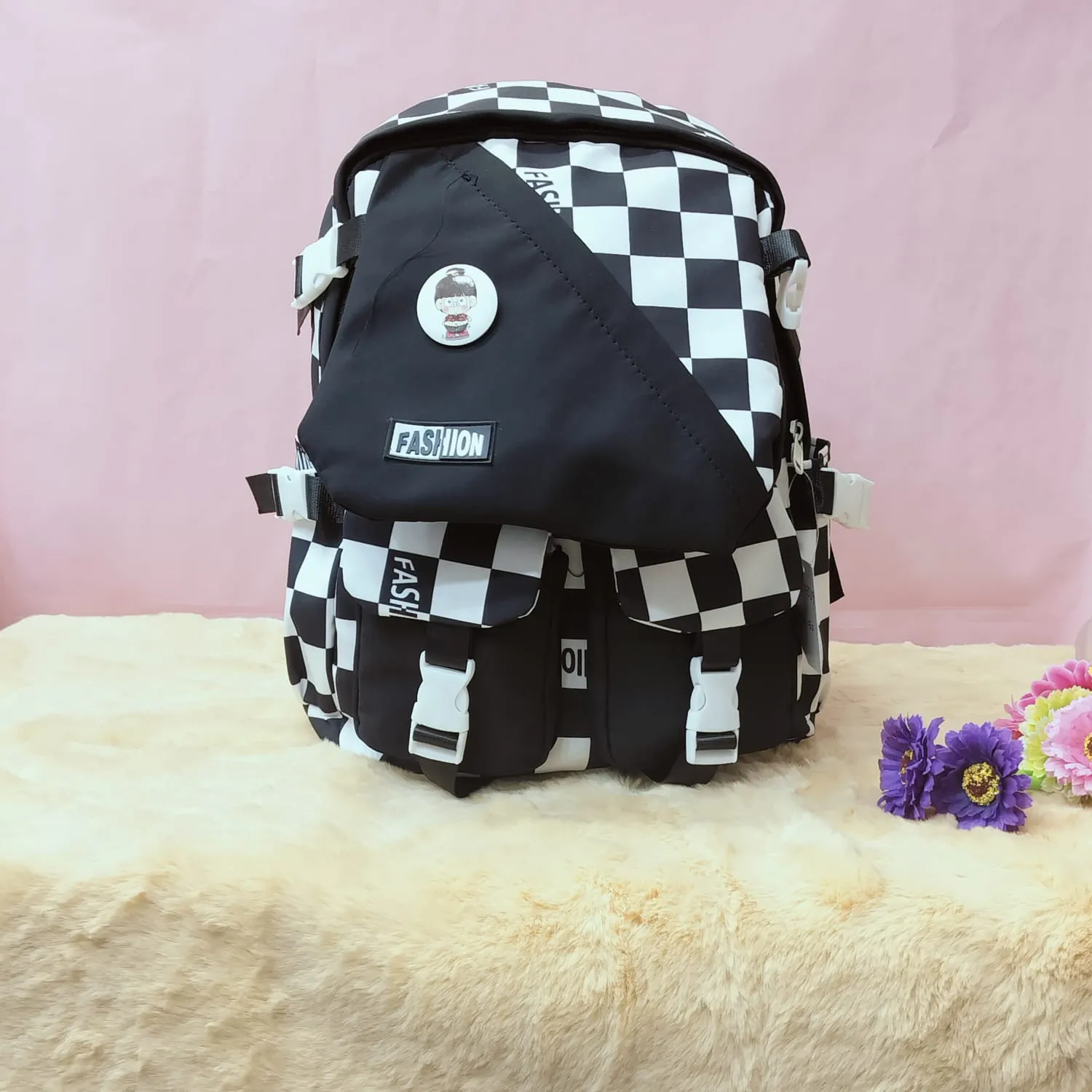 Printed Checks Backpack